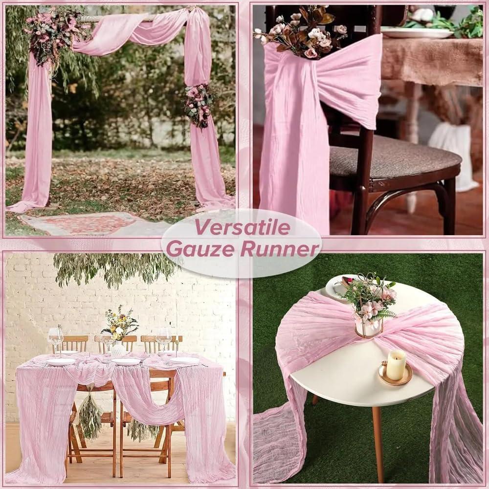 Paquete de 6 Caminos de Mesa de Gasa Rosa Claro 90x300 cm