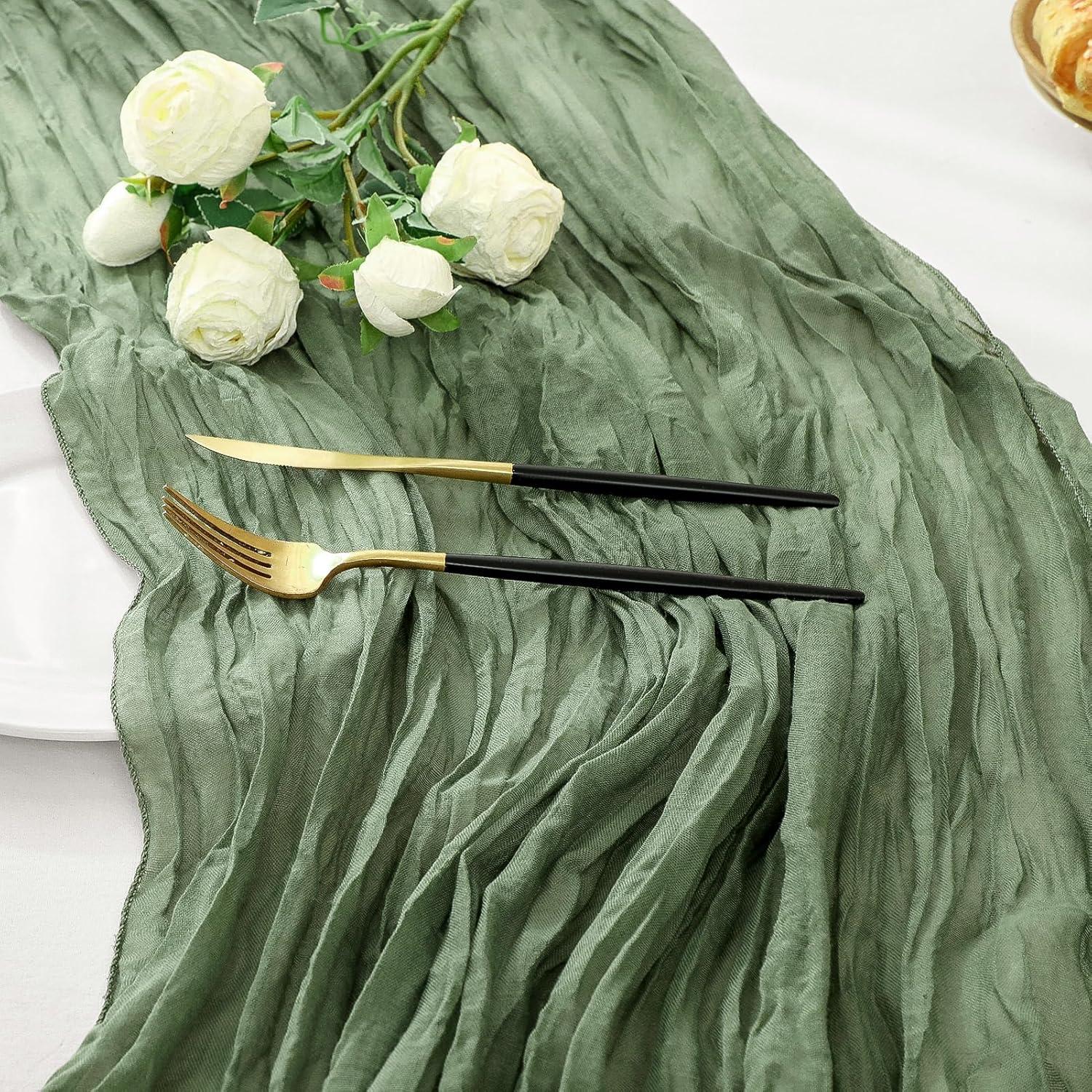 12 Corredores de Mesa de Gasa Verde Salvia 88.9x304.8 cm