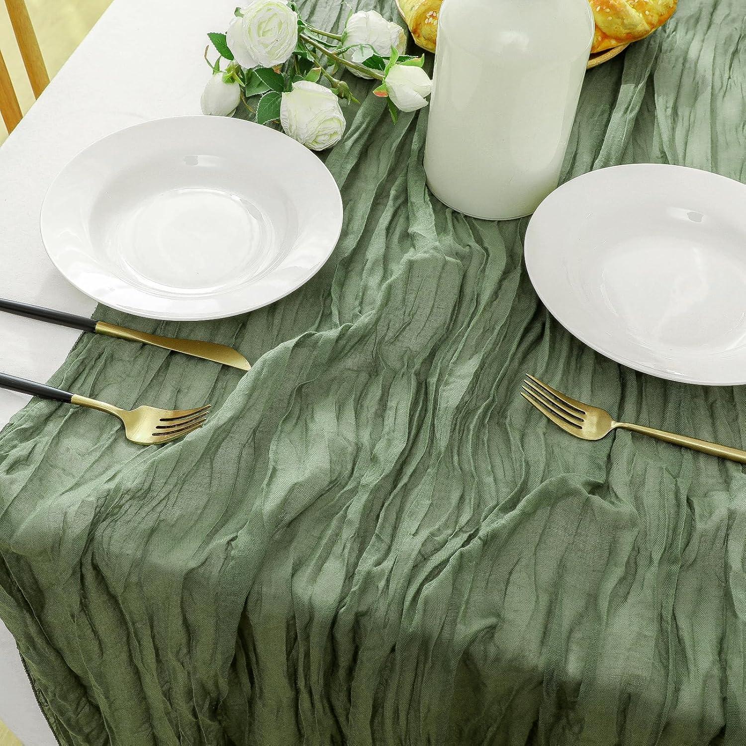 12 Corredores de Mesa de Gasa Verde Salvia 88.9x304.8 cm