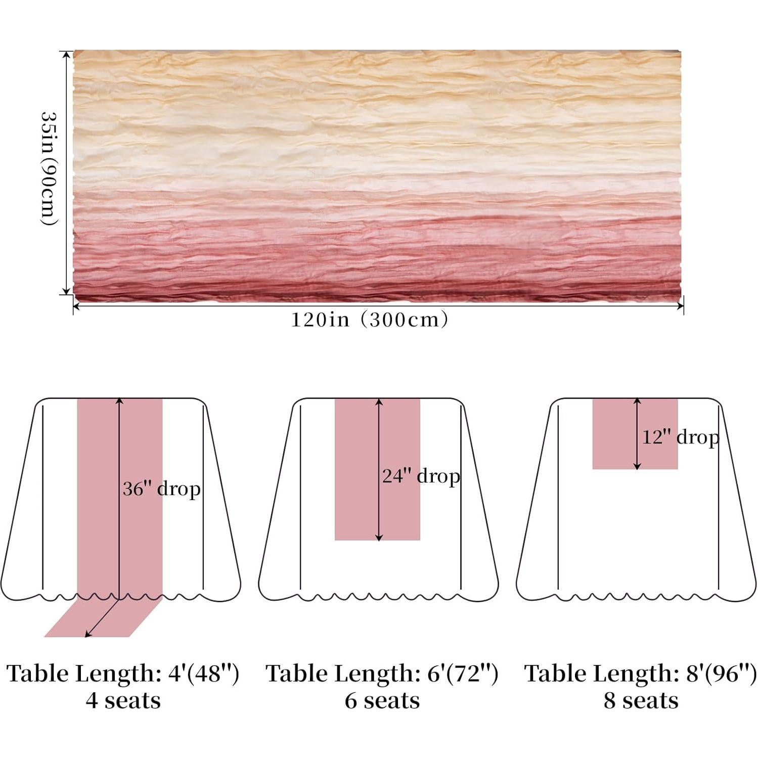 Camino de Mesa de Gasa XJJDCB 120 cm Gradiente Beige y Rosa - 6 Pzas