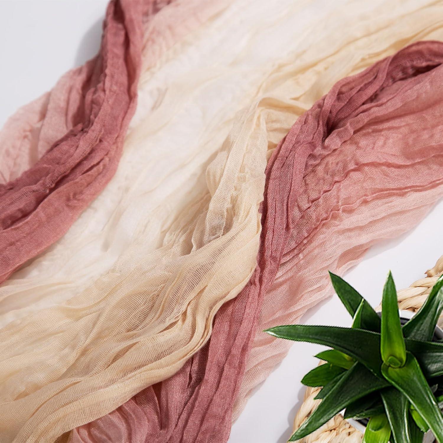 Camino de Mesa de Gasa XJJDCB 120 cm Gradiente Beige y Rosa - 6 Pzas