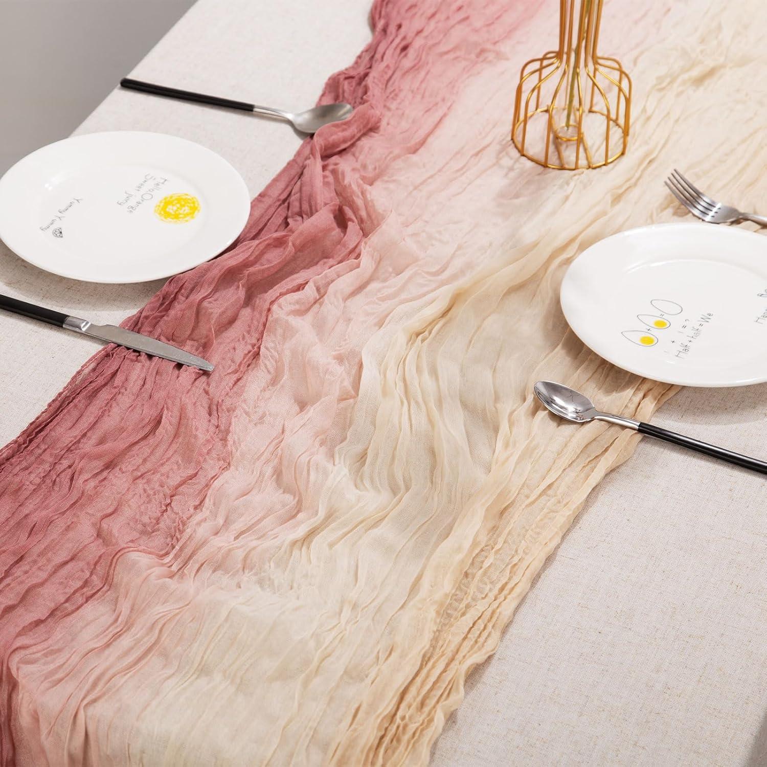 Camino de Mesa de Gasa XJJDCB 120 cm Gradiente Beige y Rosa - 6 Pzas