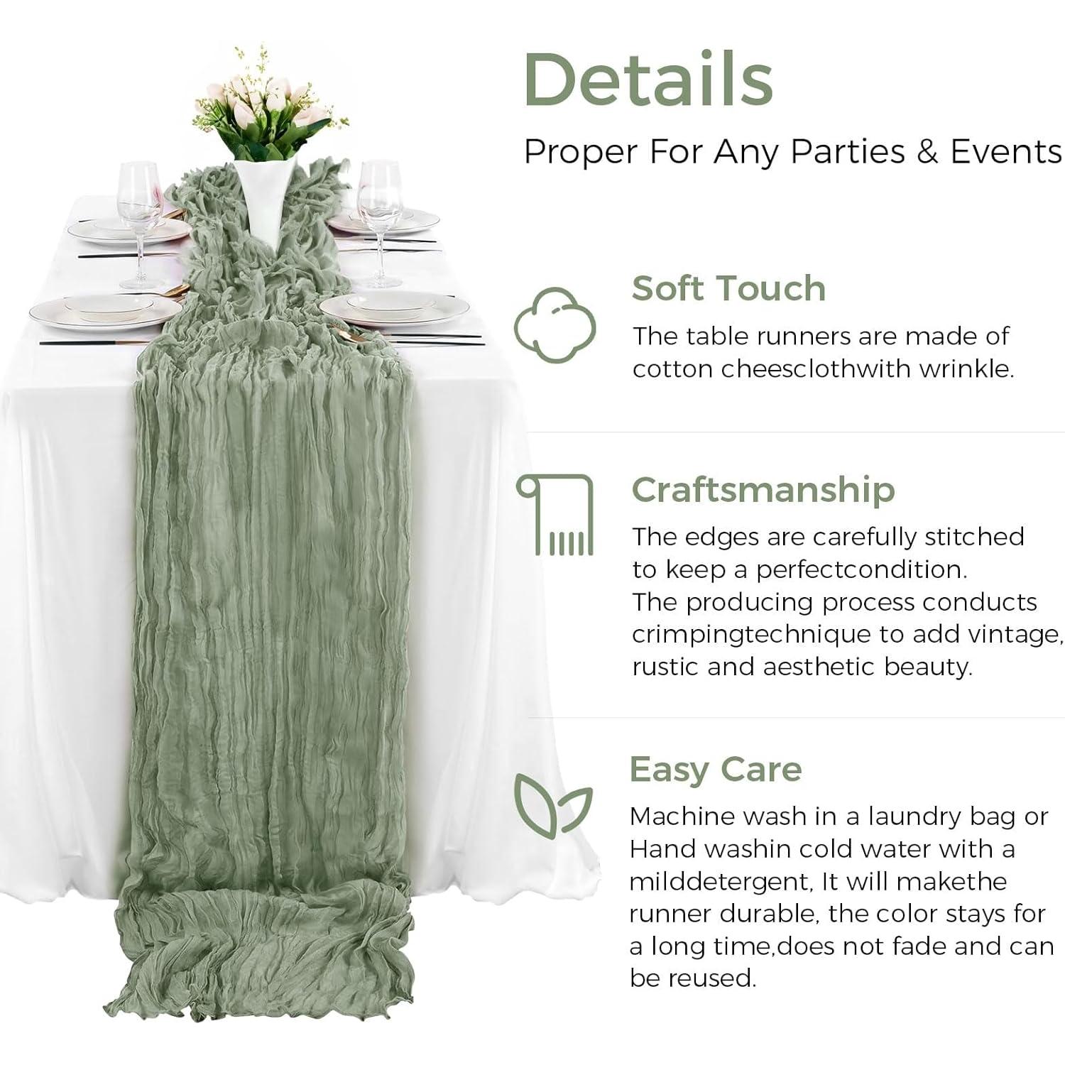 Corredor de Mesa de Gasa Verde Salvia 3m con 10 Servilletas PlatolPro