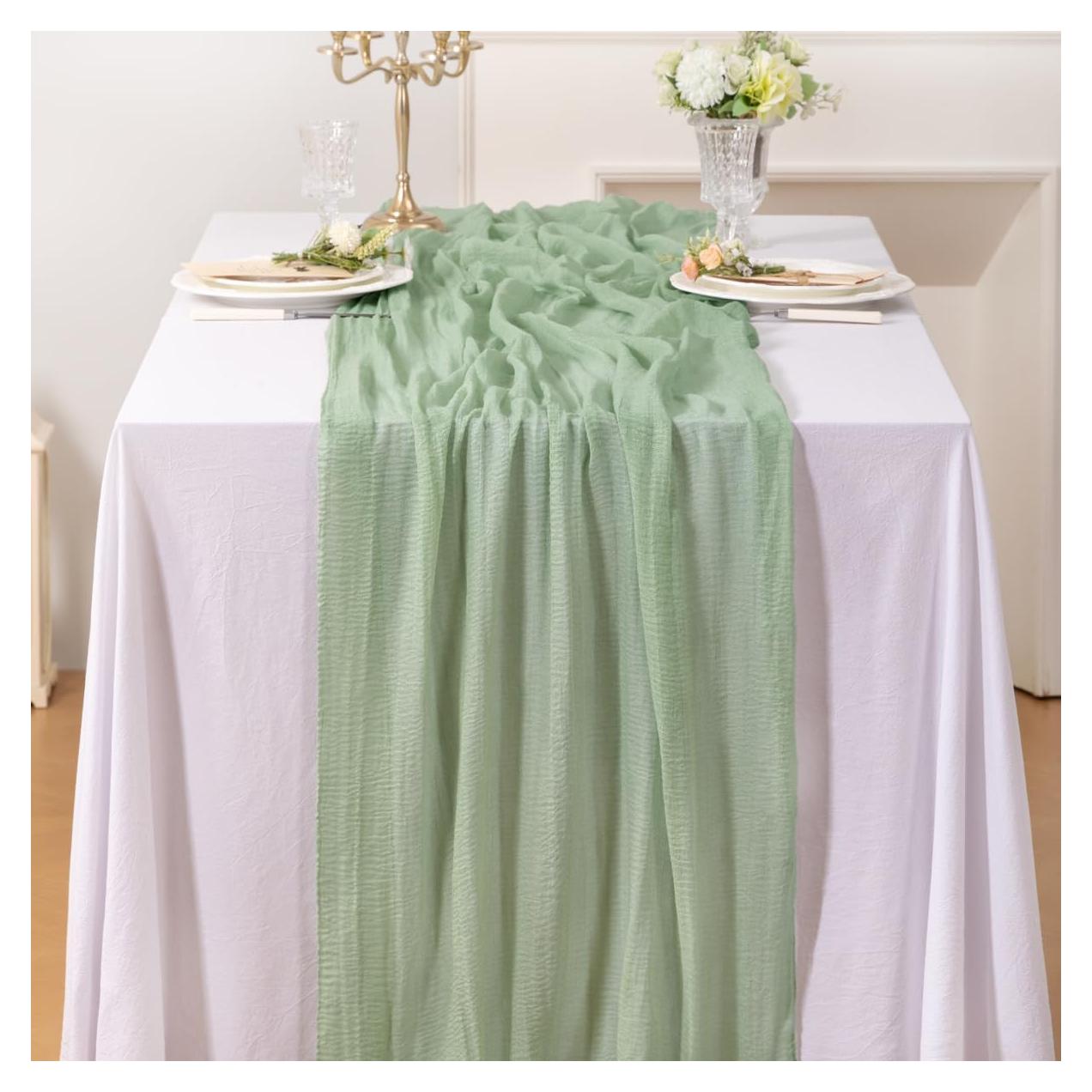 Corredor de Mesa de Gasa Verde Salvia 1.2m x 88.9cm Jimtx