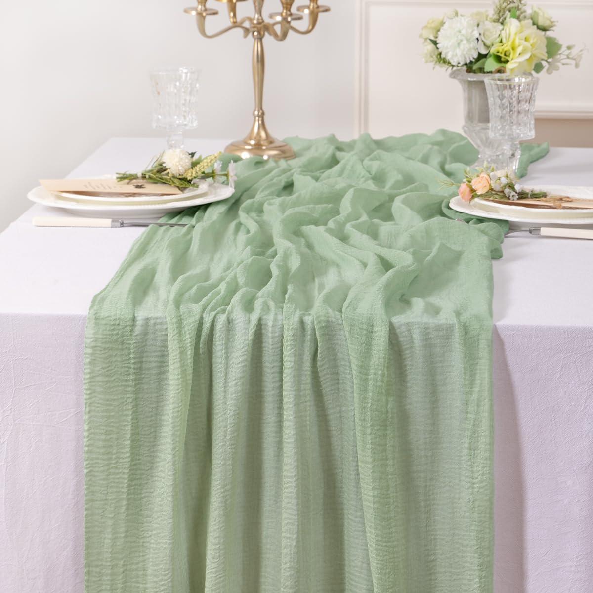 Corredor de Mesa de Gasa Verde Salvia 1.2m x 88.9cm Jimtx
