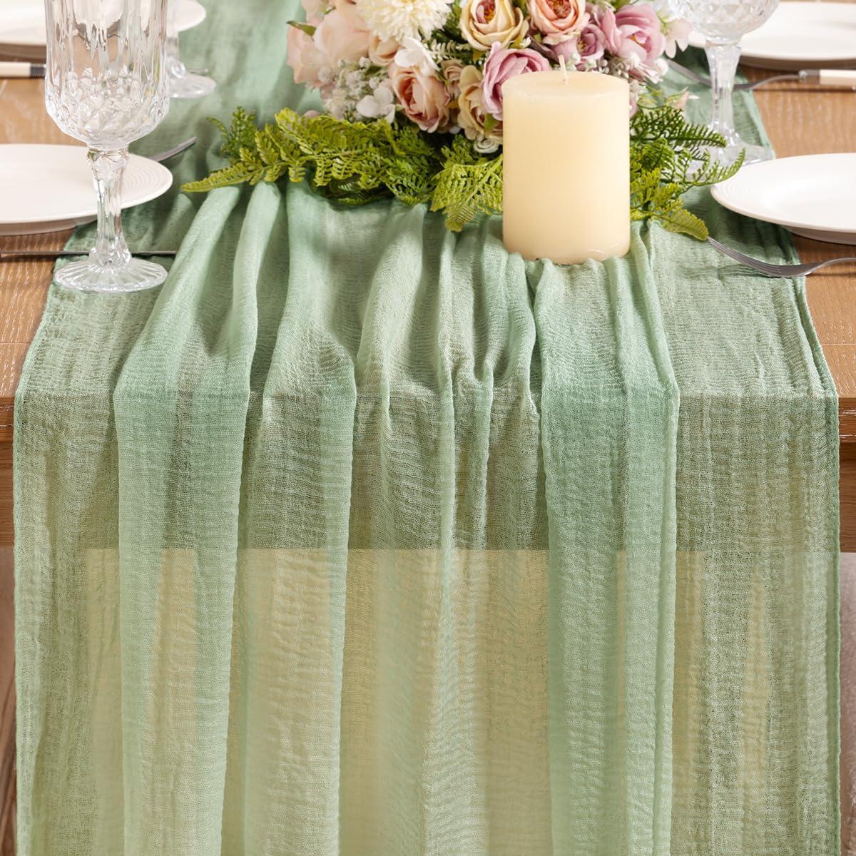 Corredor de Mesa de Gasa Verde Salvia 1.2m x 88.9cm Jimtx