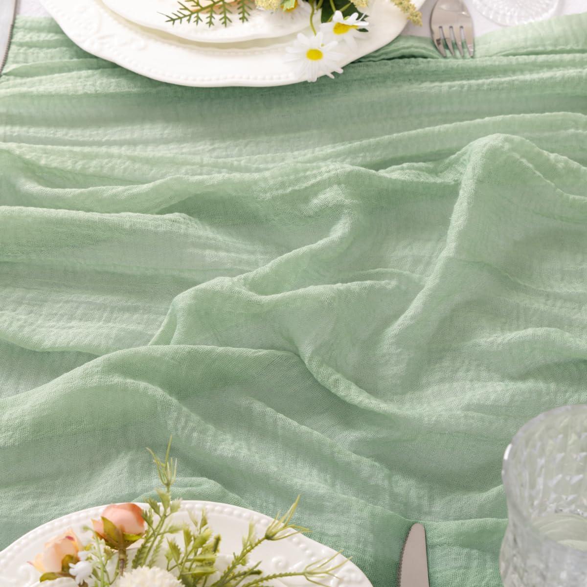 Corredor de Mesa de Gasa Verde Salvia 1.2m x 88.9cm Jimtx