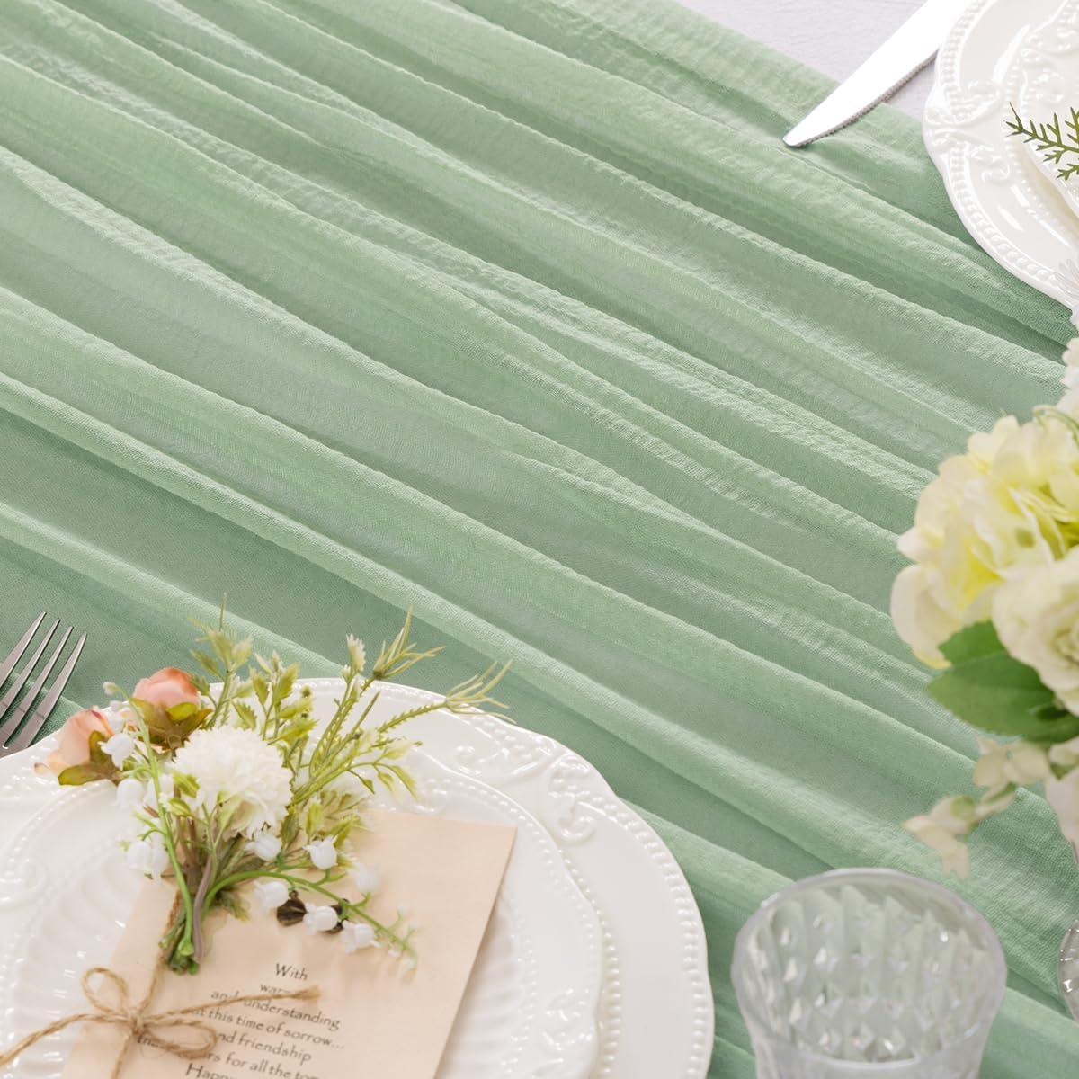 Corredor de Mesa de Gasa Verde Salvia 1.2m x 88.9cm Jimtx