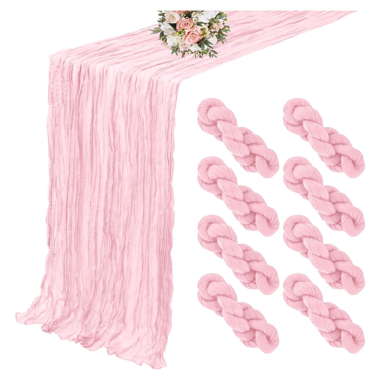 Caminos de Mesa de Gasa de Queso YMHPRIDE 8 Piezas Rosa Claro 89x305cm