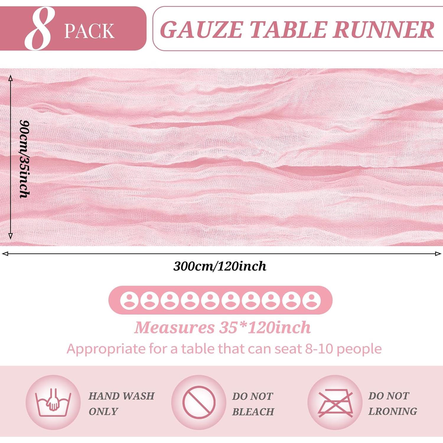 Caminos de Mesa de Gasa de Queso YMHPRIDE 8 Piezas Rosa Claro 89x305cm