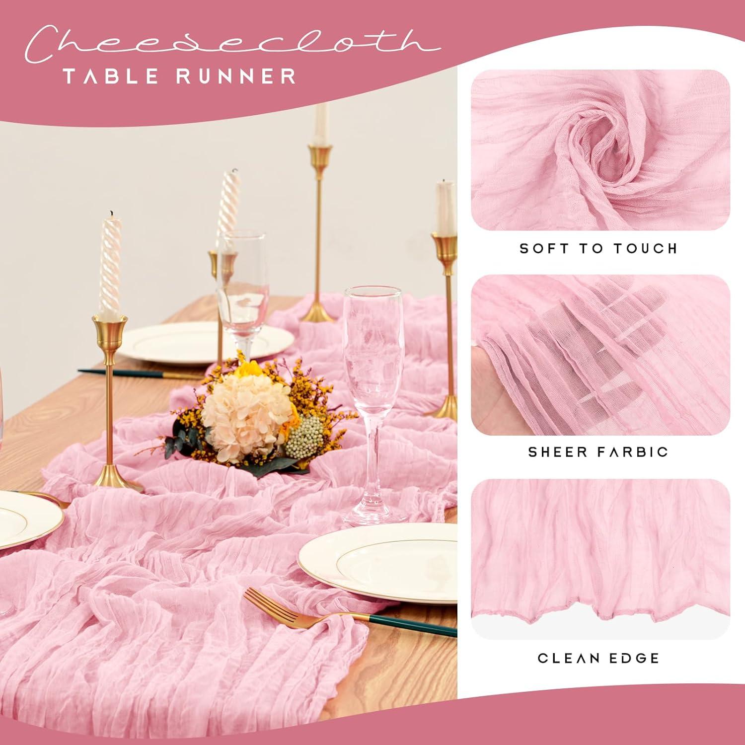 Caminos de Mesa de Gasa de Queso YMHPRIDE 8 Piezas Rosa Claro 89x305cm