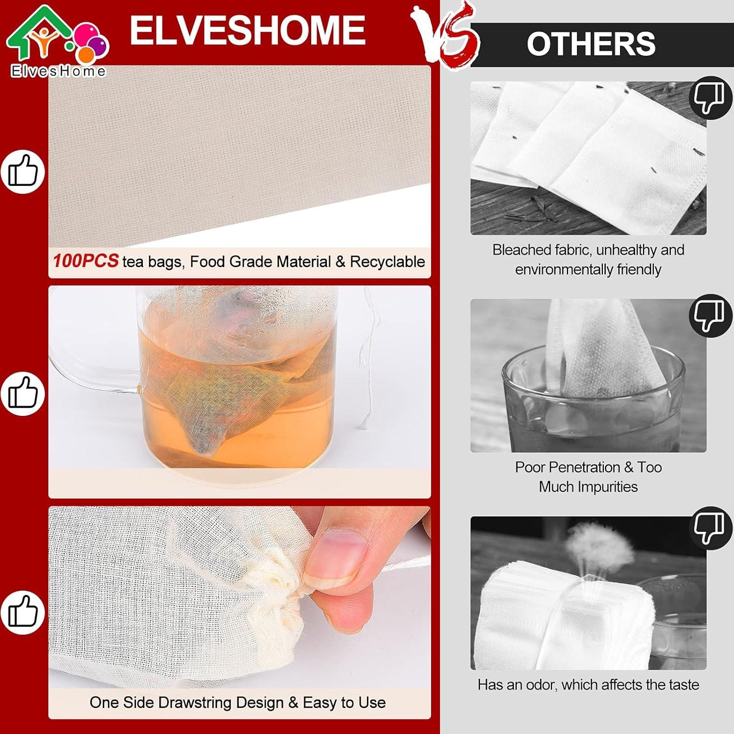 100 Bolsas de Filtro de Té Reutilizables ElvesHome 3x4"
