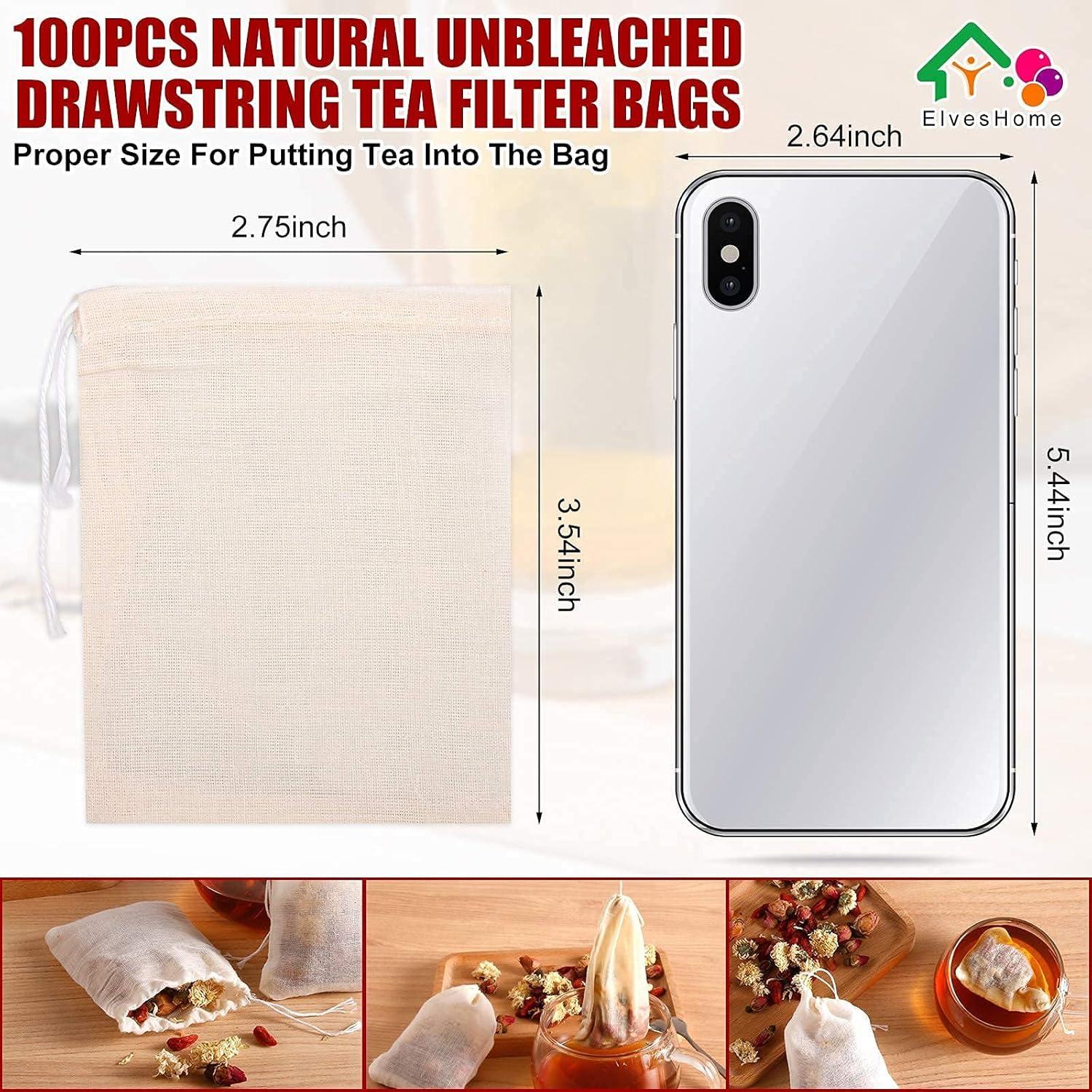 100 Bolsas de Filtro de Té Reutilizables ElvesHome 3x4"
