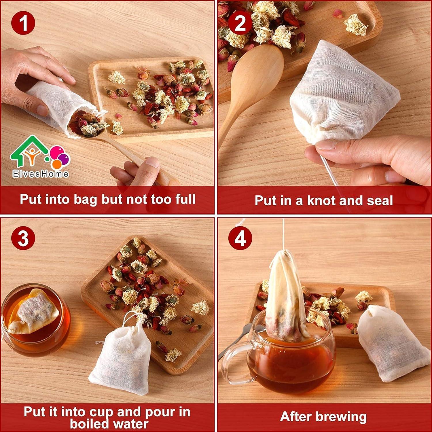 100 Bolsas de Filtro de Té Reutilizables ElvesHome 3x4"