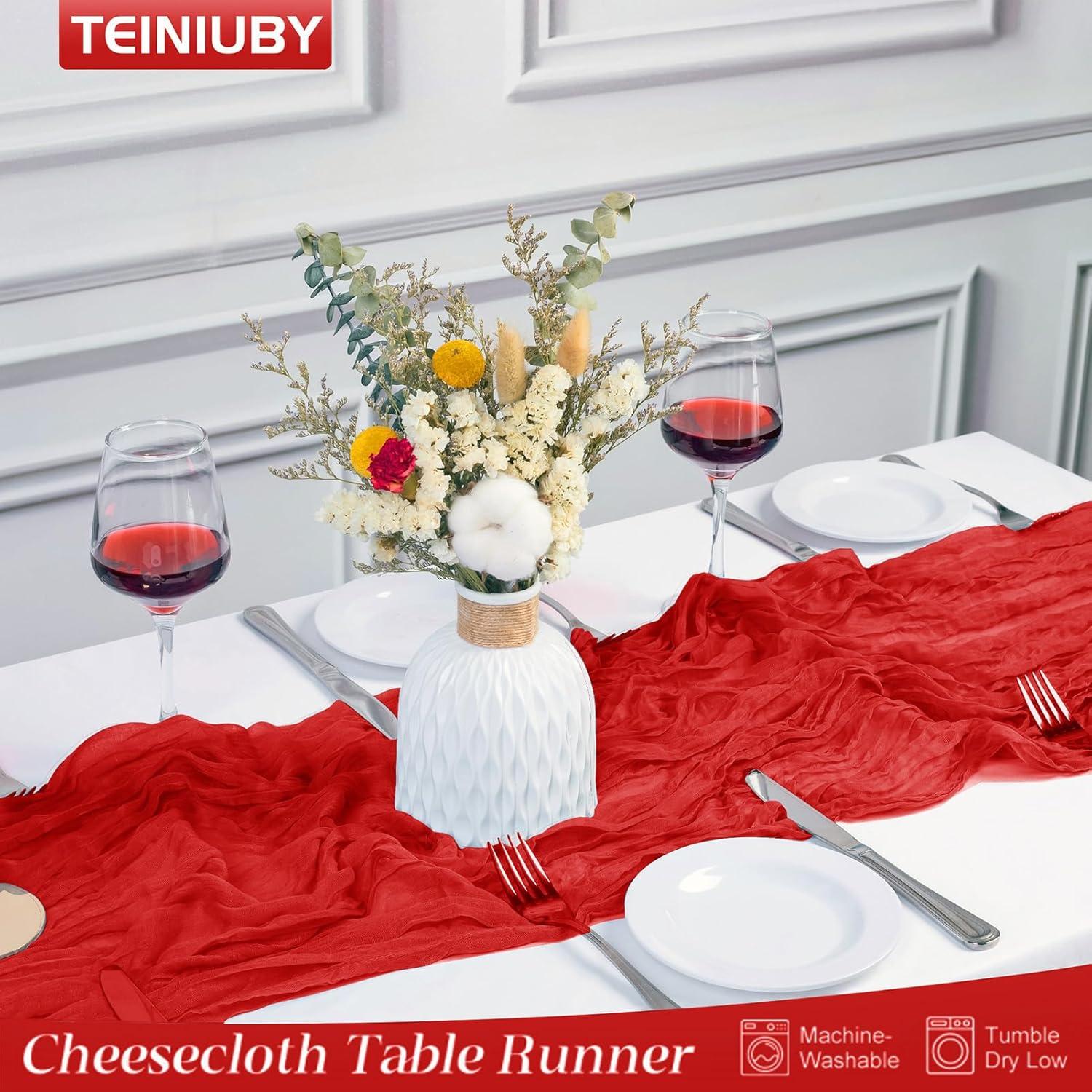 Corredor de Mesa de Gasa Roja TEINIUBY 6 Piezas 35x400 cm