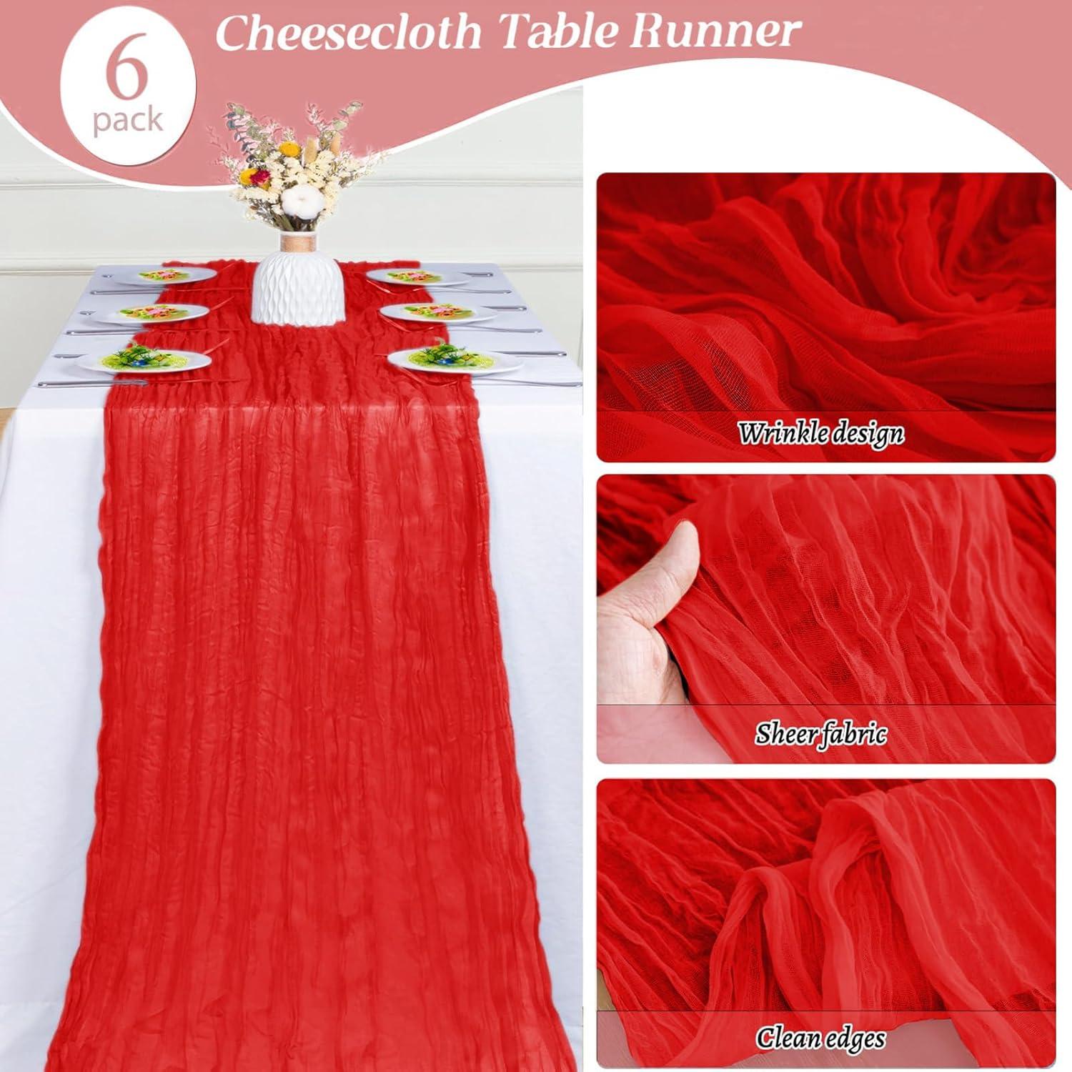 Corredor de Mesa de Gasa Roja TEINIUBY 6 Piezas 35x400 cm