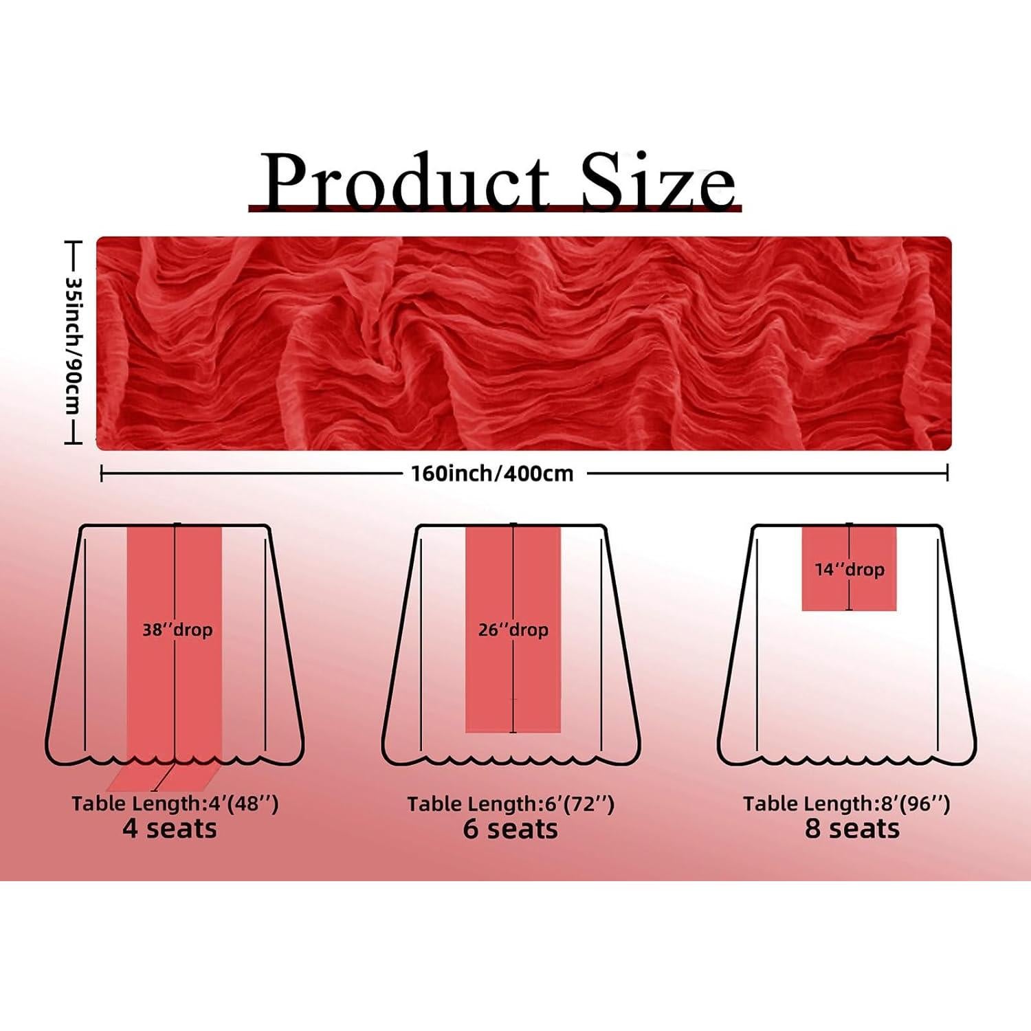 Corredor de Mesa de Gasa Roja TEINIUBY 6 Piezas 35x400 cm