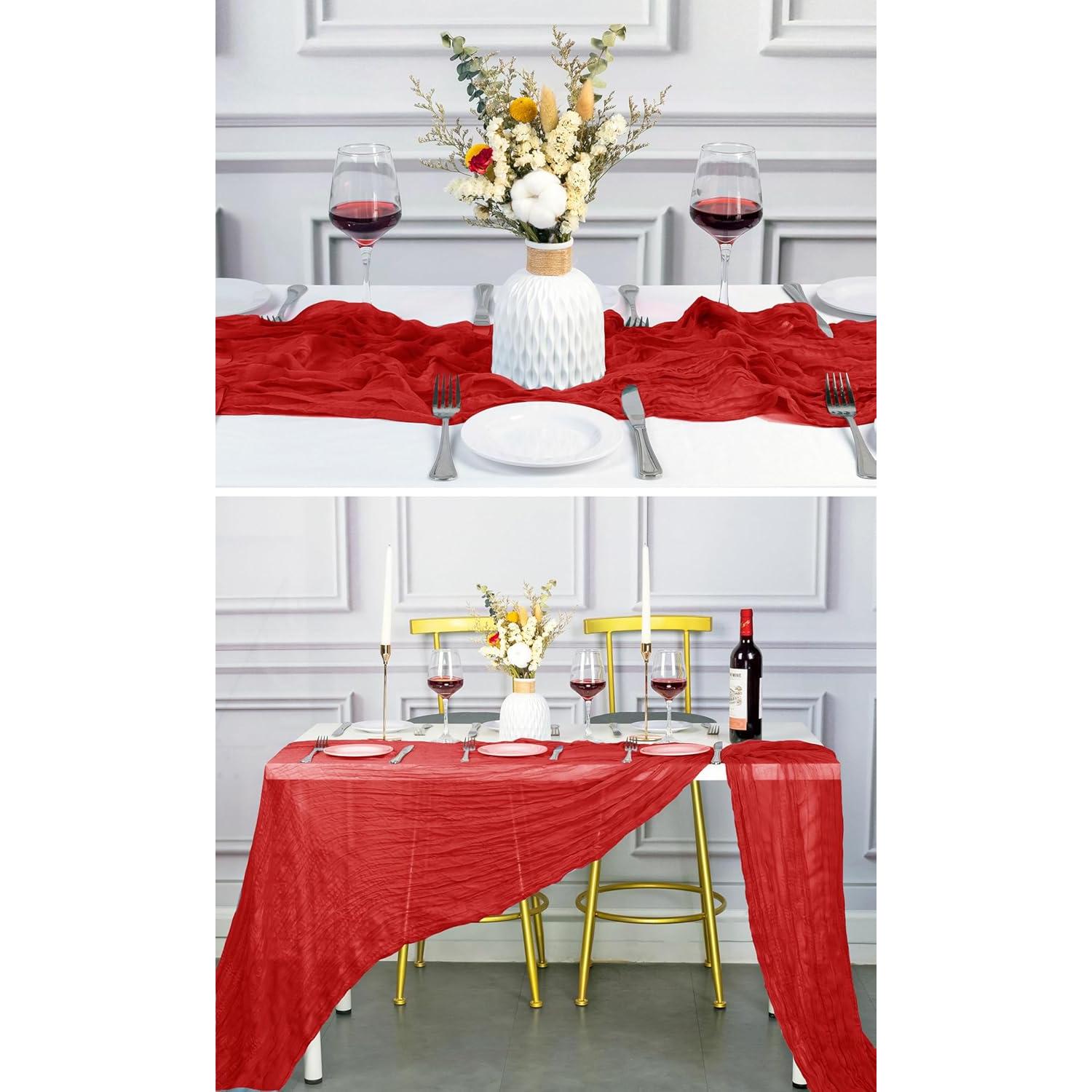 Corredor de Mesa de Gasa Roja TEINIUBY 6 Piezas 35x400 cm