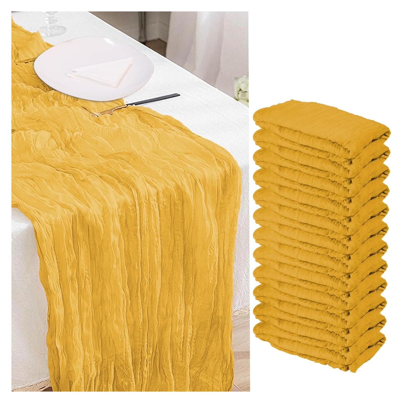 Paquete de 12 Caminos de Mesa de Gasa Dorados 90x300 cm