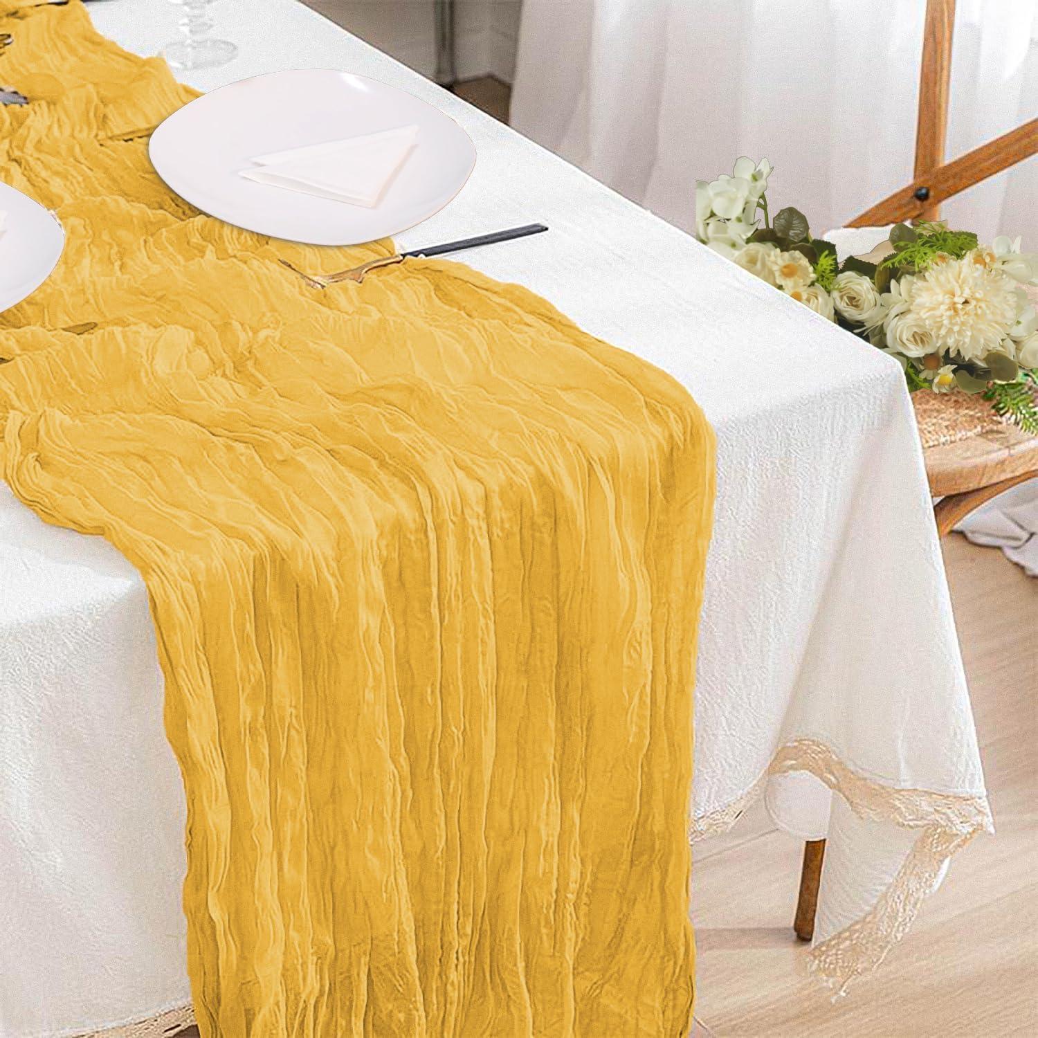 Paquete de 12 Caminos de Mesa de Gasa Dorados 90x300 cm