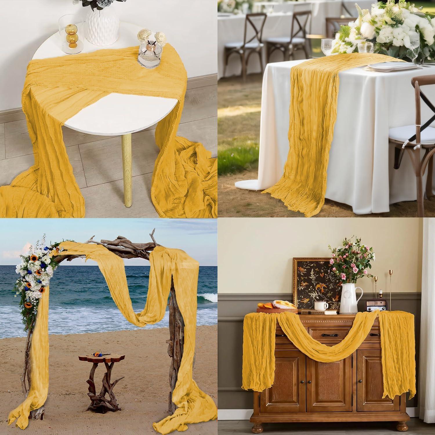 Paquete de 12 Caminos de Mesa de Gasa Dorados 90x300 cm