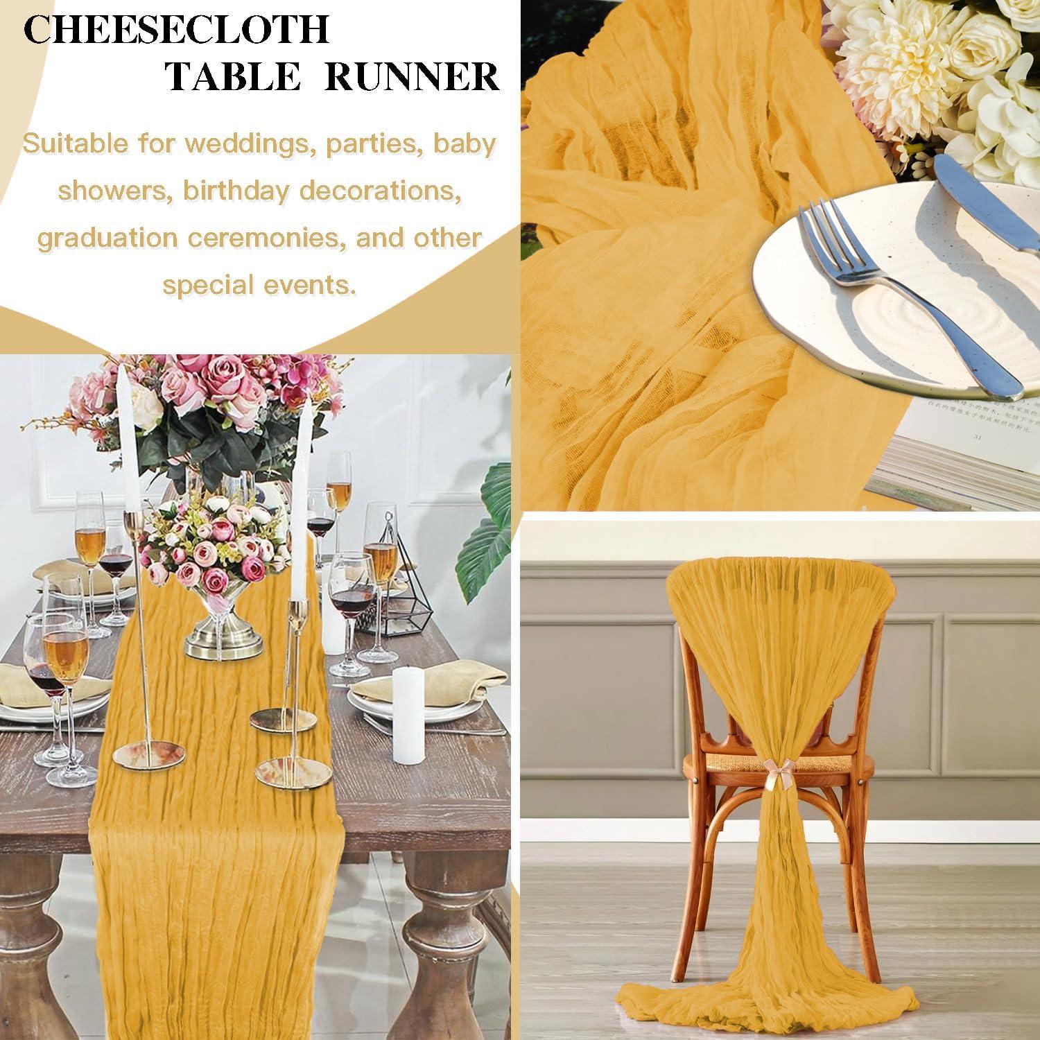 Paquete de 12 Caminos de Mesa de Gasa Dorados 90x300 cm