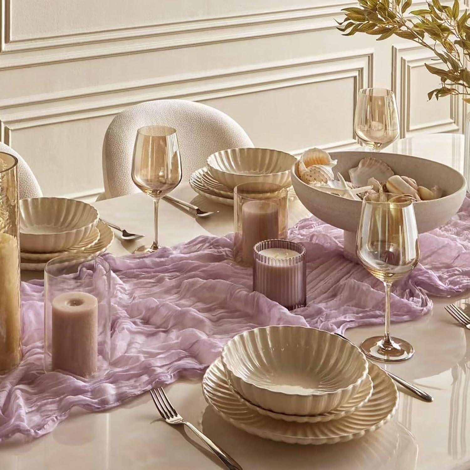 Correr de Mesa de Gasa Lavanda 8 Piezas 300cm Boho