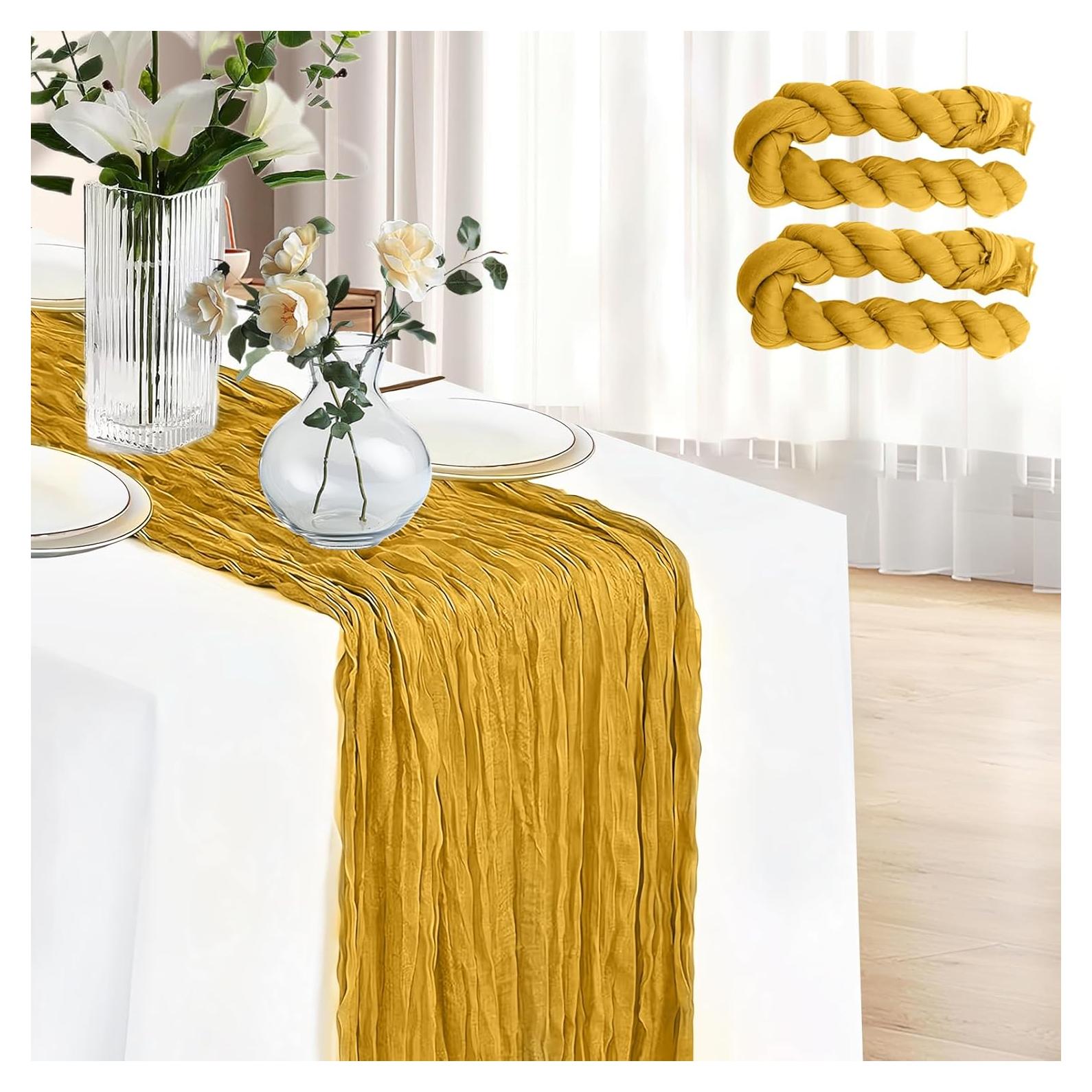 Paquete de 2 Caminos de Mesa Dorados 304.8x88.9 cm Gasa QIHAN