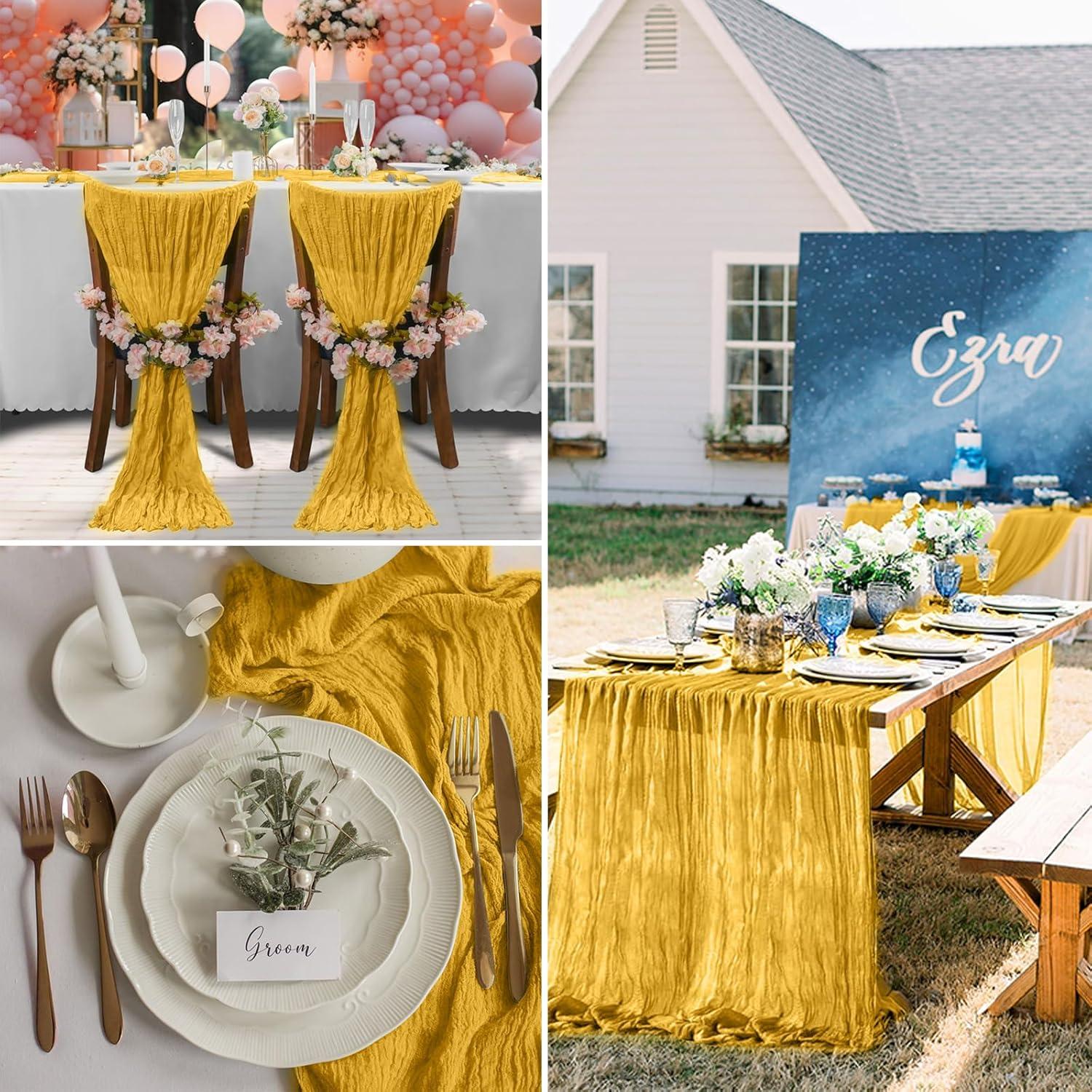 Paquete de 2 Caminos de Mesa Dorados 304.8x88.9 cm Gasa QIHAN