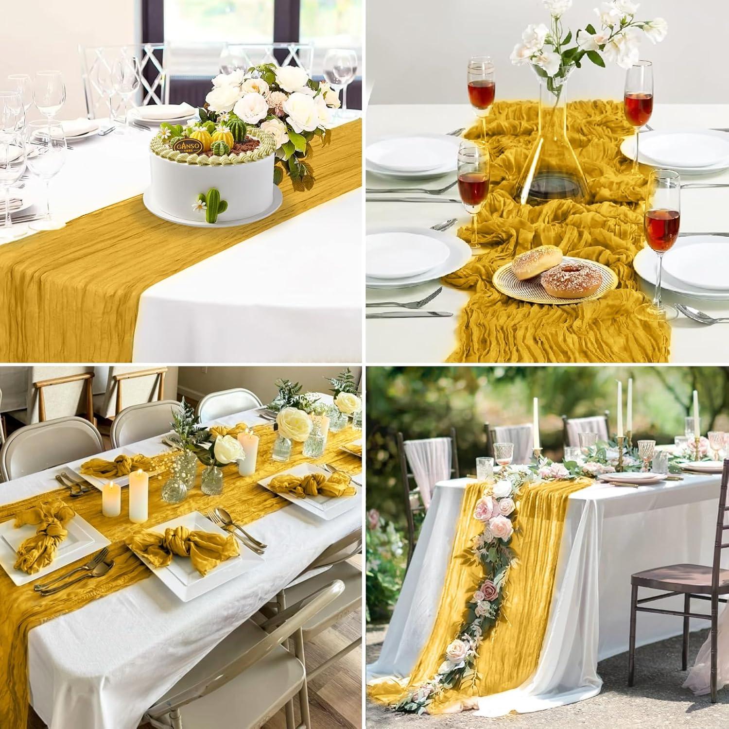 Paquete de 2 Caminos de Mesa Dorados 304.8x88.9 cm Gasa QIHAN