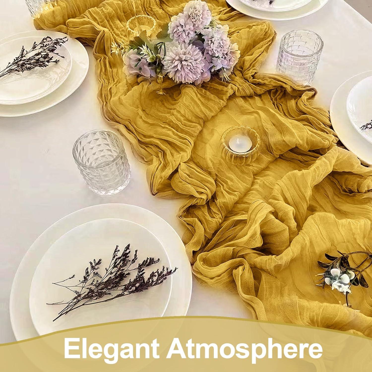 Paquete de 2 Caminos de Mesa Dorados 304.8x88.9 cm Gasa QIHAN