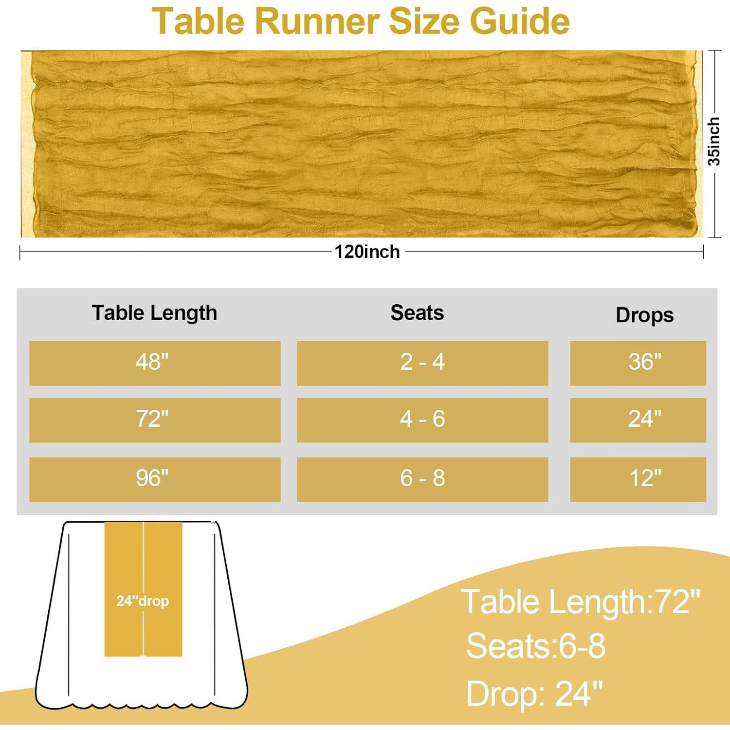 Paquete de 2 Caminos de Mesa Dorados 304.8x88.9 cm Gasa QIHAN