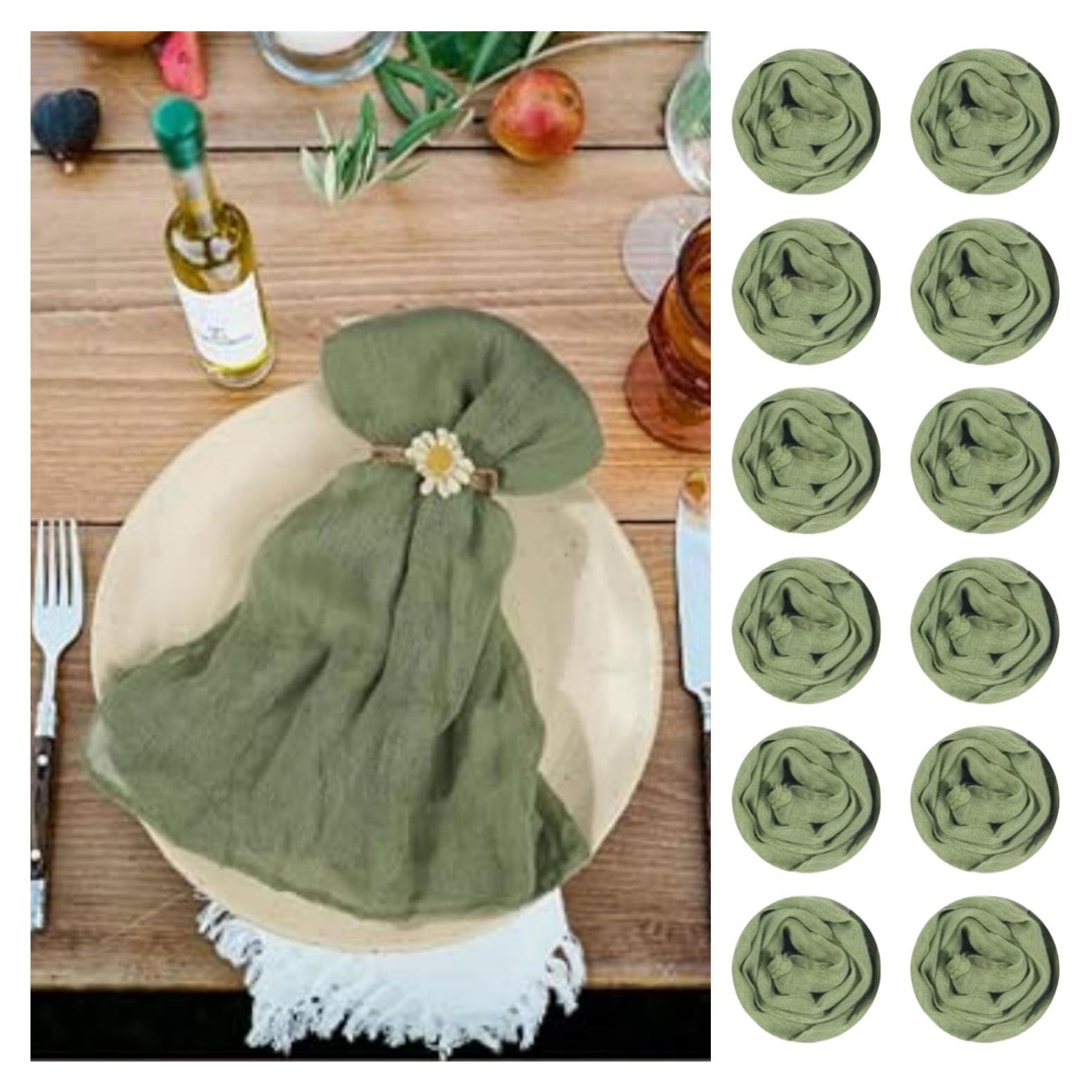 120 Pack Sage Green Cheesecloth Napkins 19.7 x 19.7 Inch Gauze Cheese Cloth Napkins Bulk, Soft Sage Cloth Napkins Rustic Table Napkins with Wrinkle for Wedding Party Baby Shower Dinner Table Decor