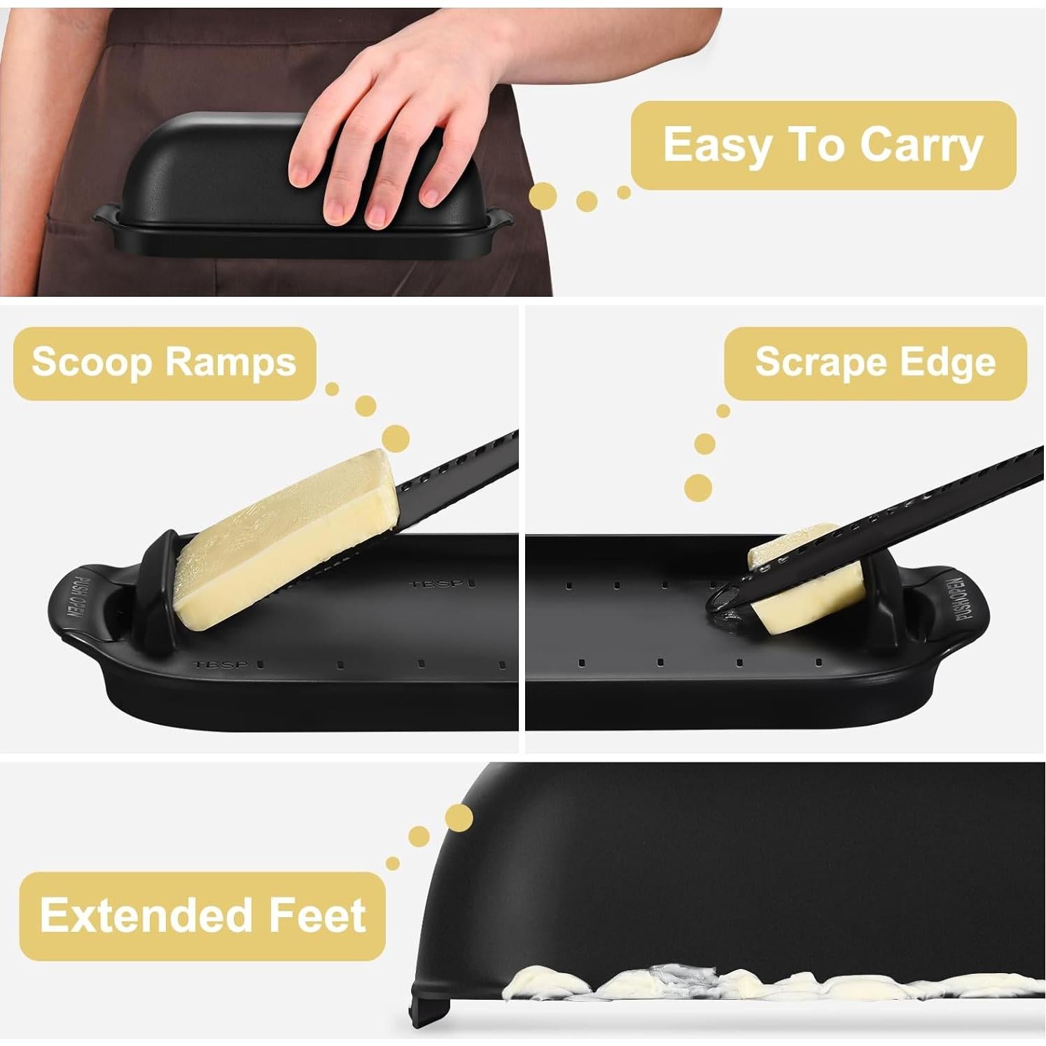 Plato de Mantequilla AONCO con Tapa 350g Libre de BPA Negro