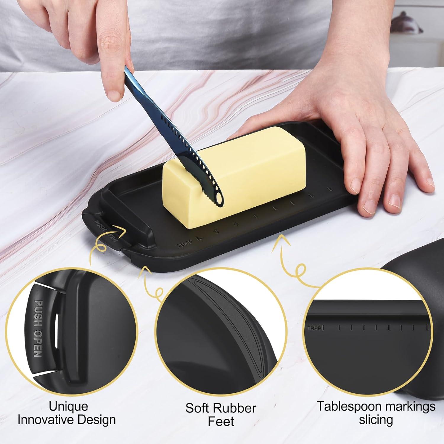 Plato de Mantequilla AONCO con Tapa 350g Libre de BPA Negro