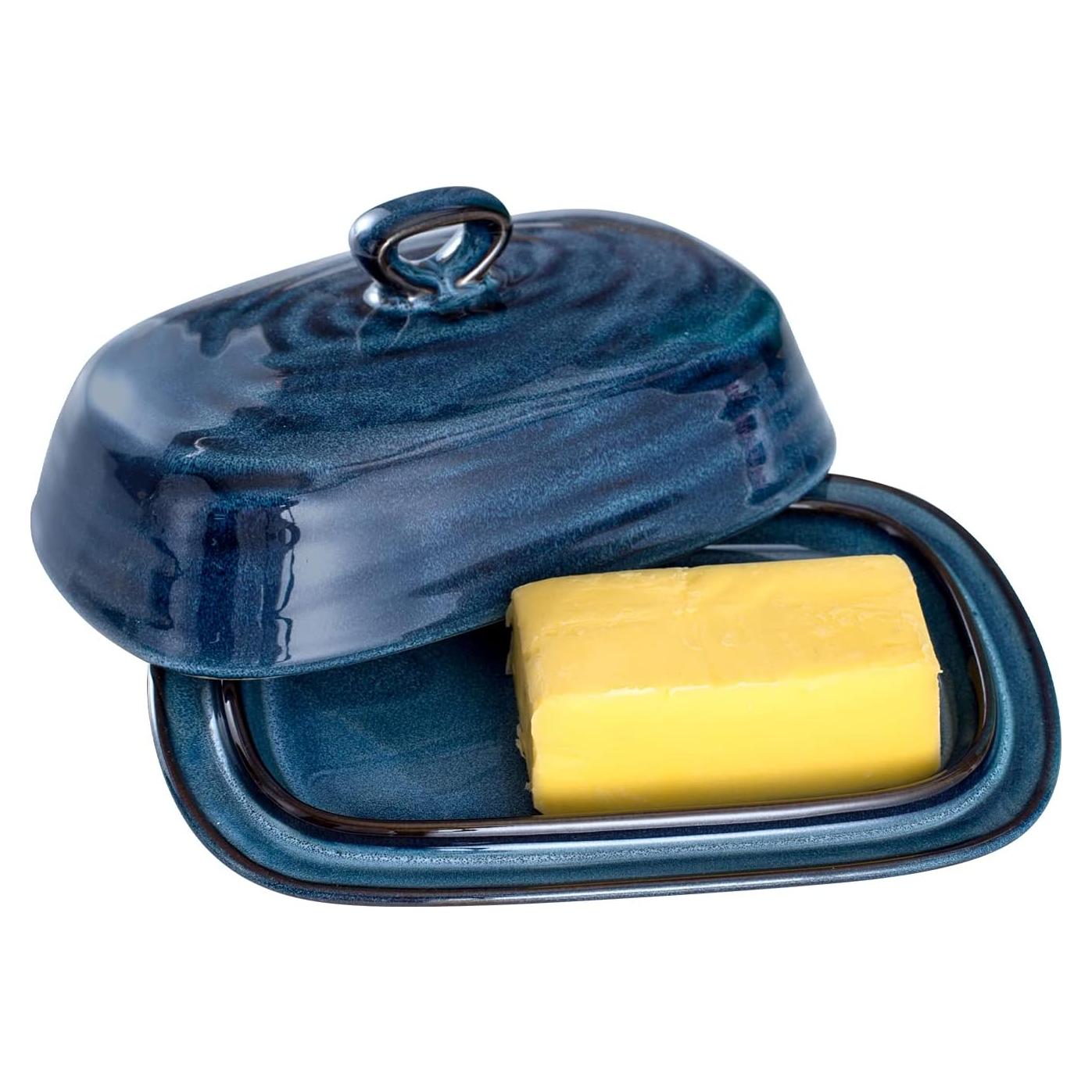 Plato de Mantequilla Hasense de Porcelana Azul con Tapa 19.6x13 cm