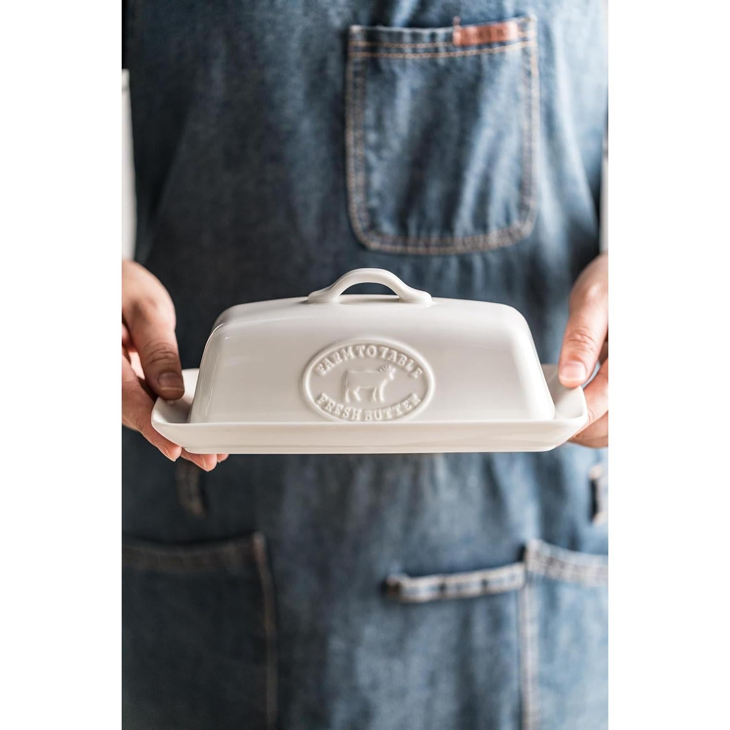 Plato de Mantequilla Cerámica YHOJOY con Tapa 18.5x8.9 cm