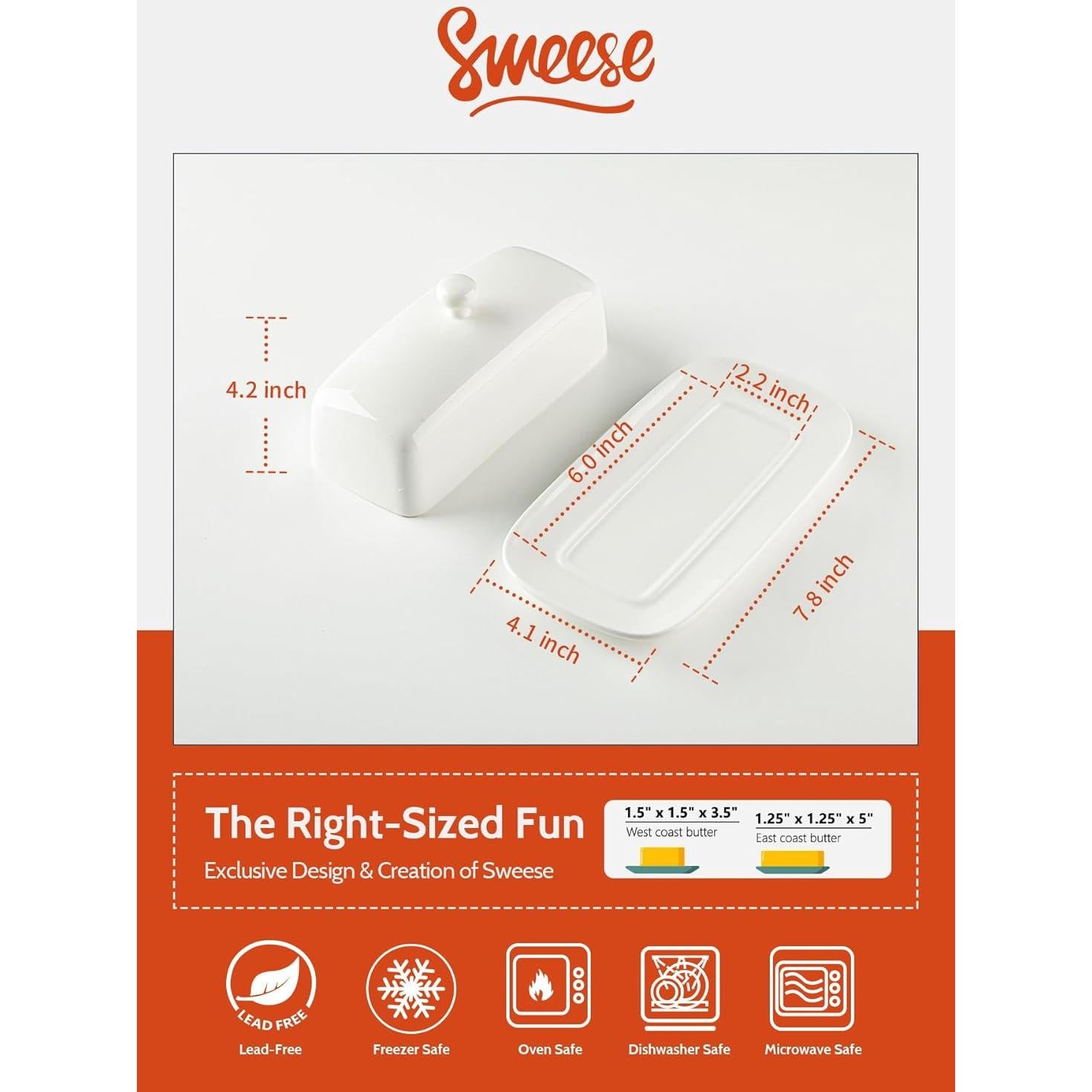 Plato para Mantequilla Sweese con Tapa 19.8 cm Porcelana Blanco