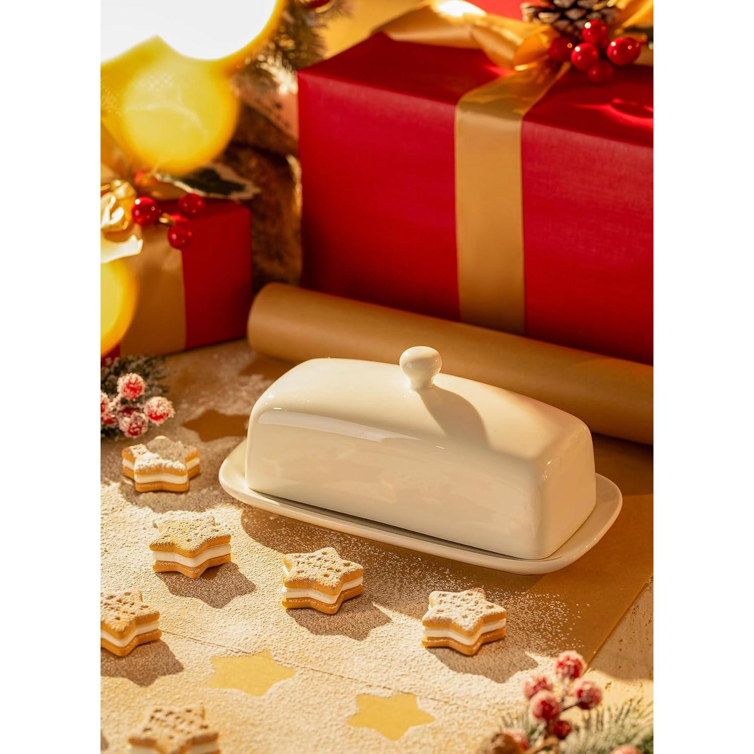 Plato para Mantequilla Sweese con Tapa 19.8 cm Porcelana Blanco