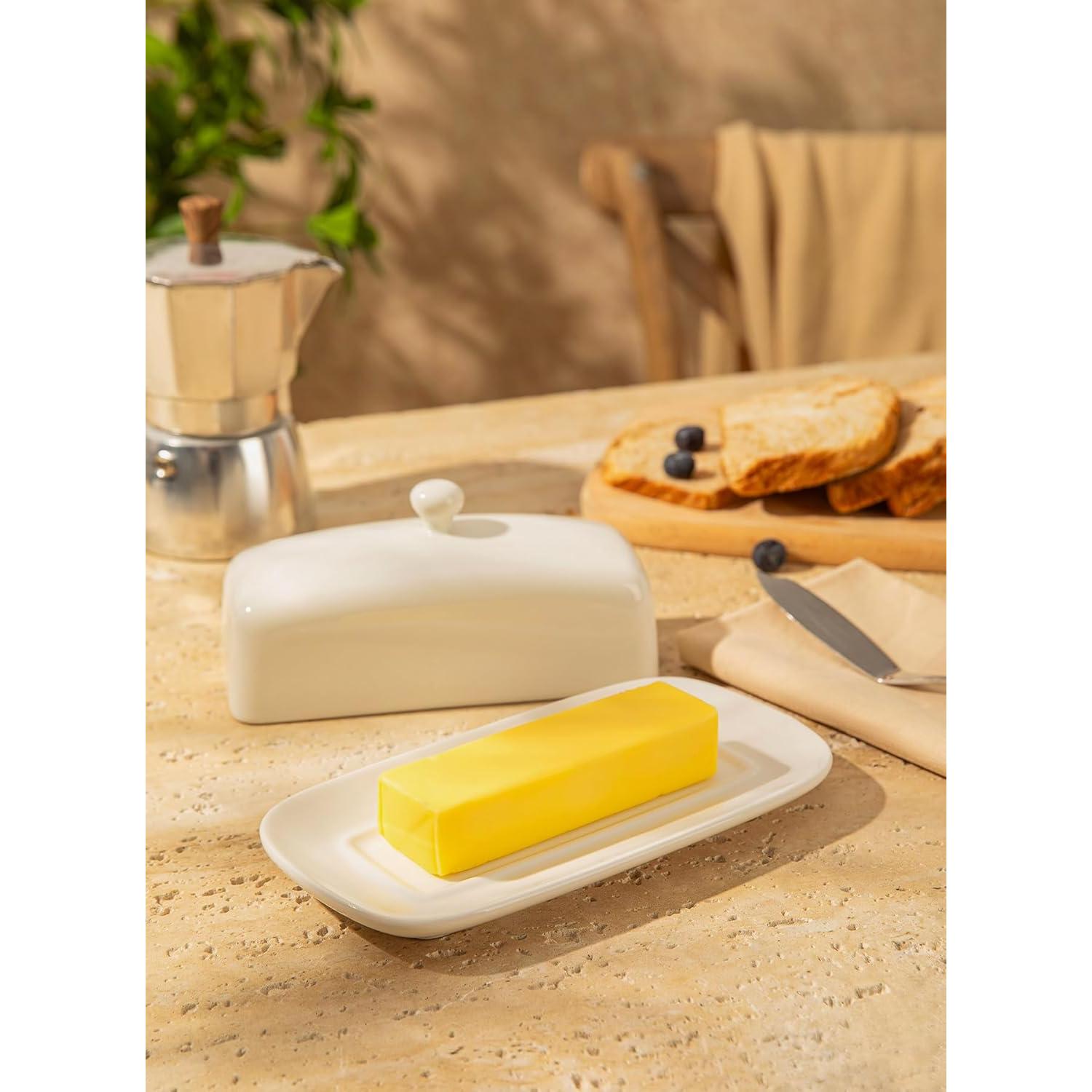 Plato para Mantequilla Sweese con Tapa 19.8 cm Porcelana Blanco