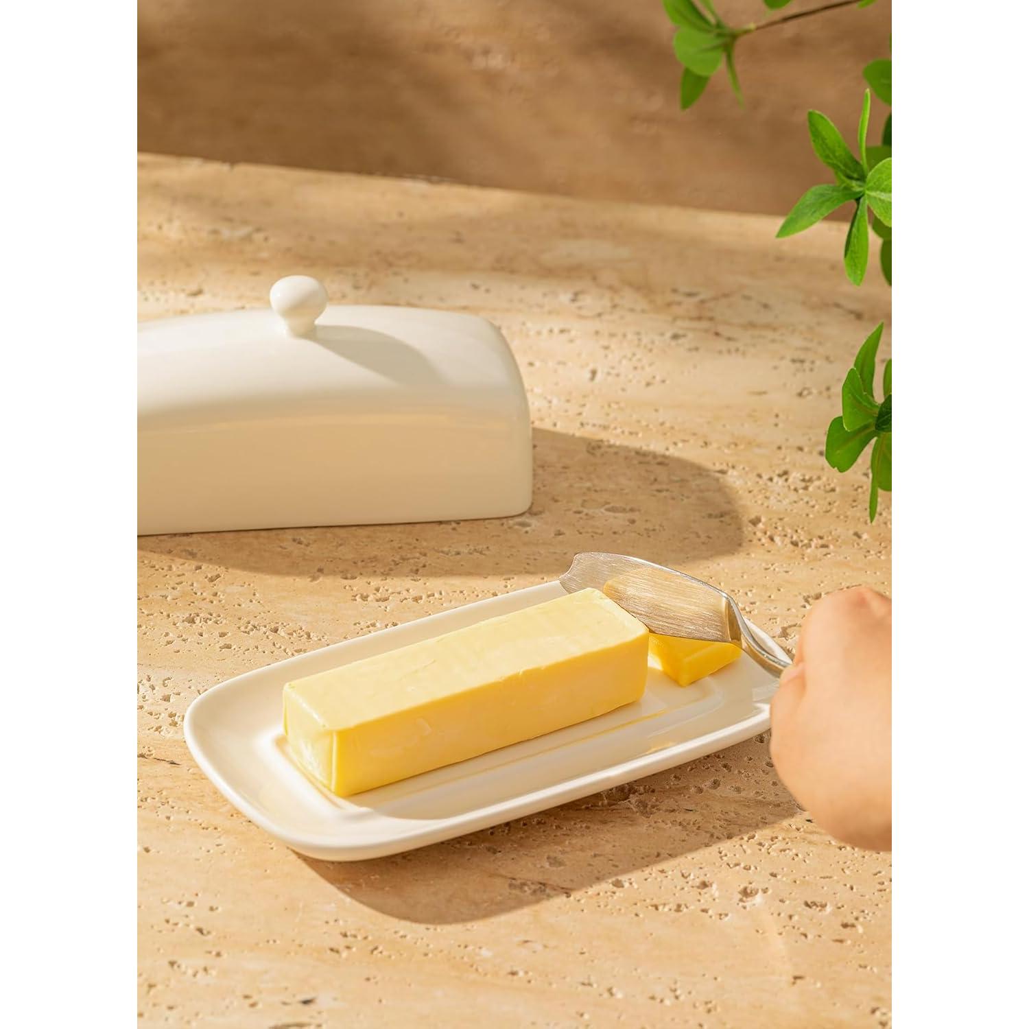 Plato para Mantequilla Sweese con Tapa 19.8 cm Porcelana Blanco