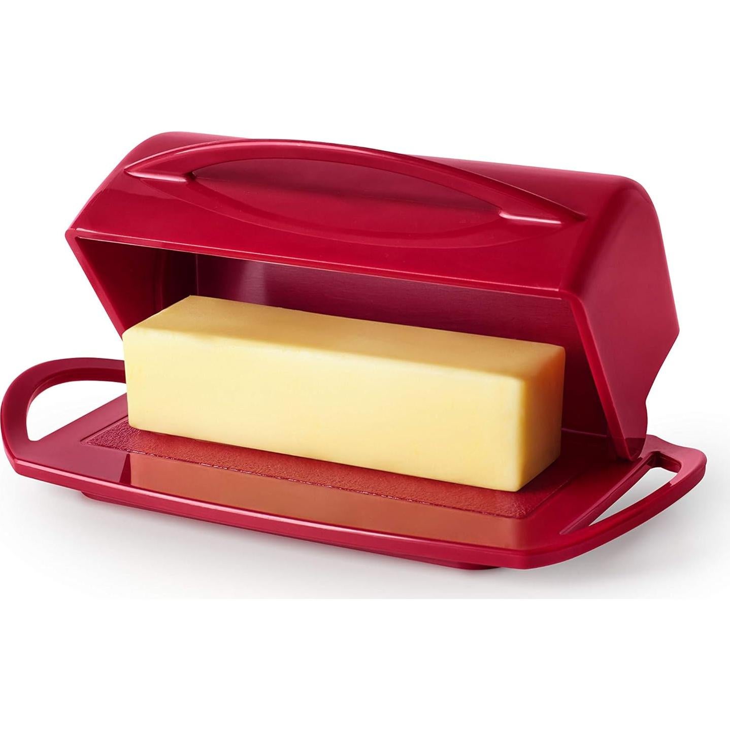 Plato de Mantequilla con Tapa Abatible Rojo - Irrompible y Apto para Lavavajillas