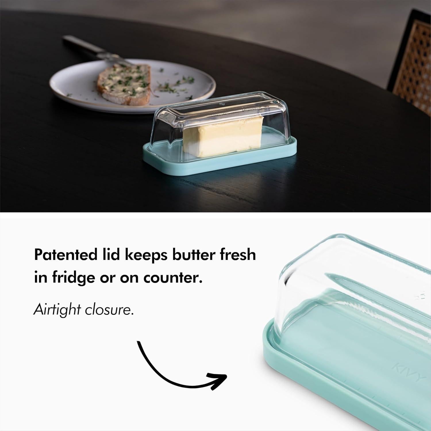 Plato de Mantequilla de Vidrio KIVY Turquesa con Tapa Hermética