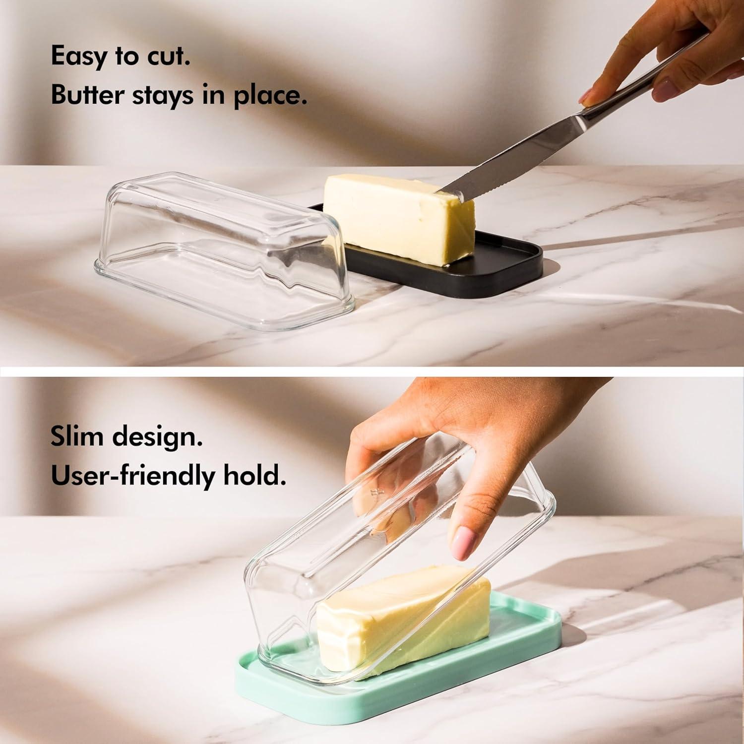 Plato de Mantequilla de Vidrio KIVY Turquesa con Tapa Hermética