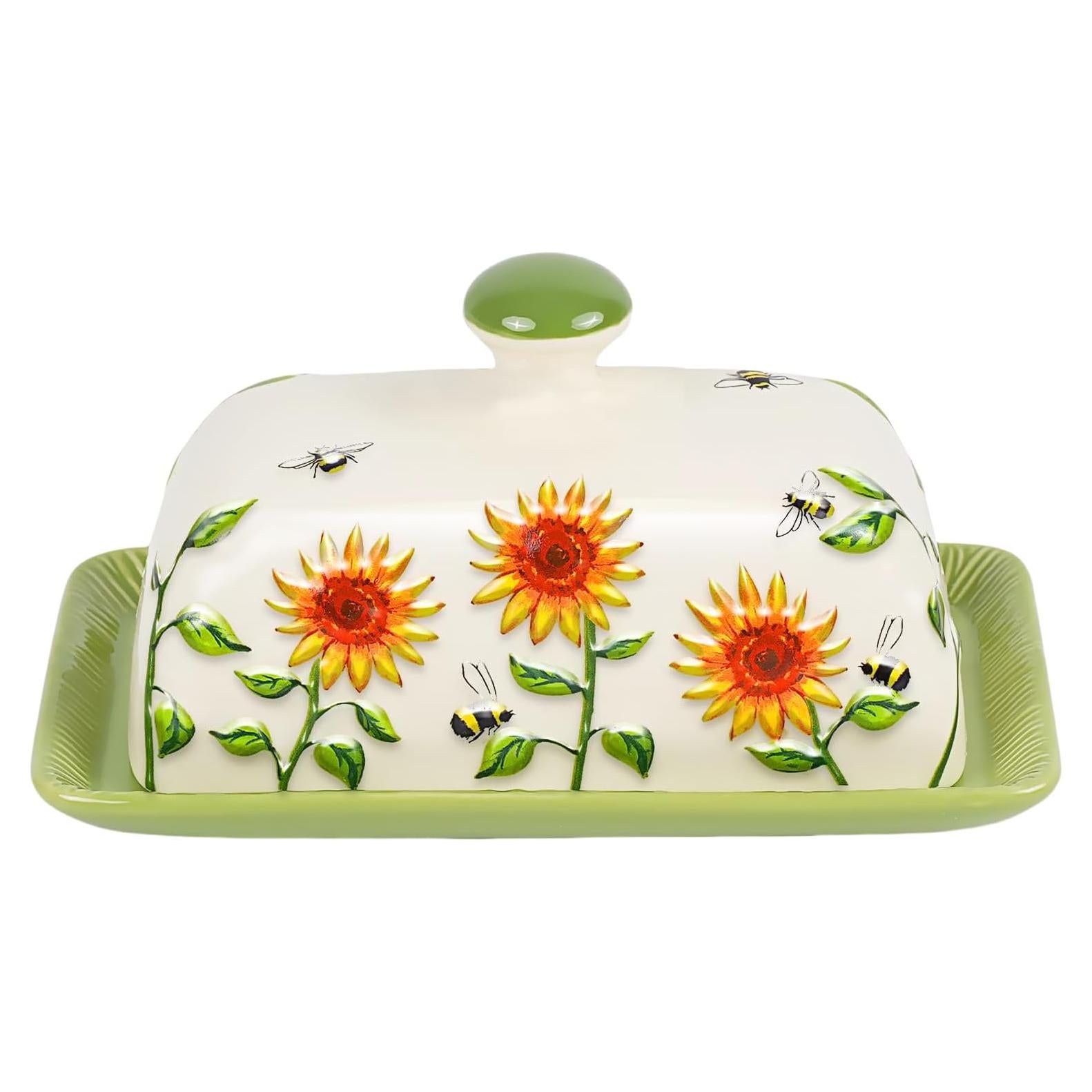 Plato de Mantequilla con Tapa CADVJXZ Girasol 19.05x10.92 cm