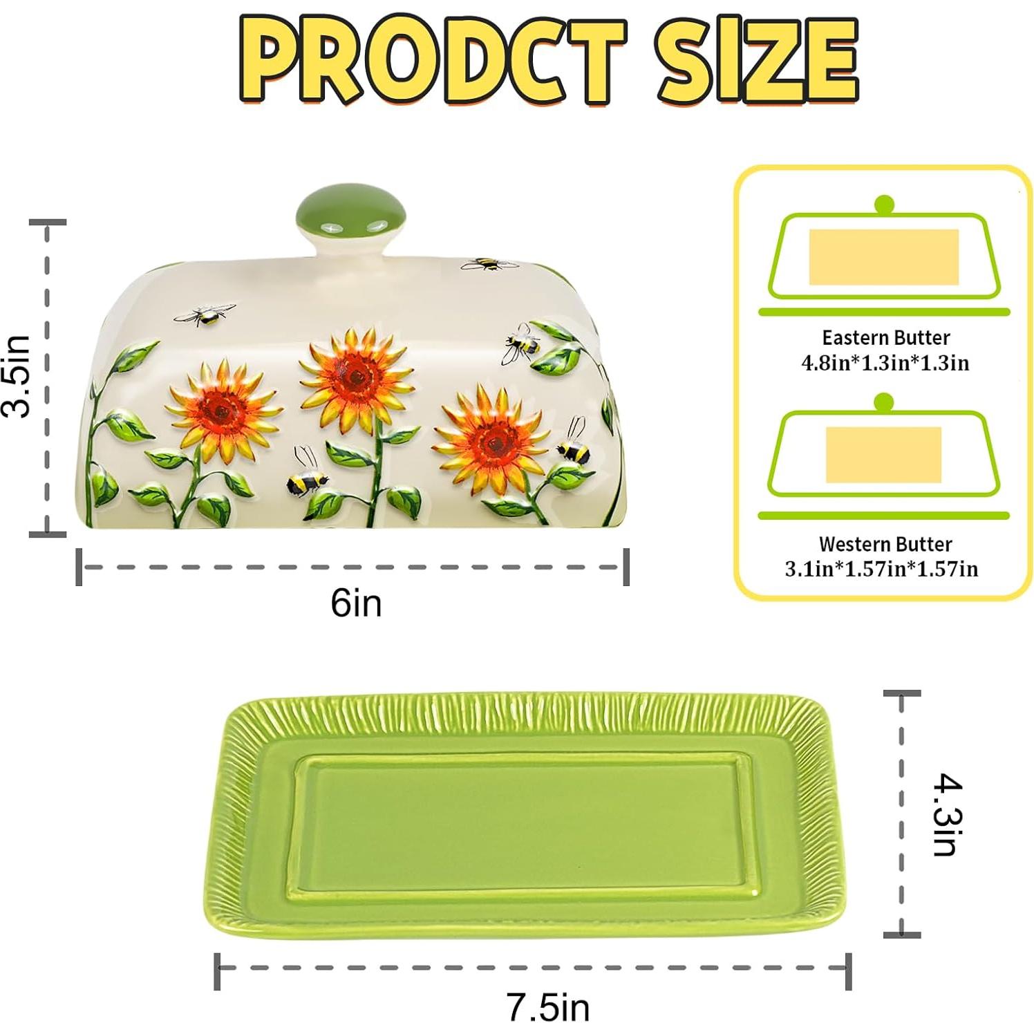Plato de Mantequilla con Tapa CADVJXZ Girasol 19.05x10.92 cm