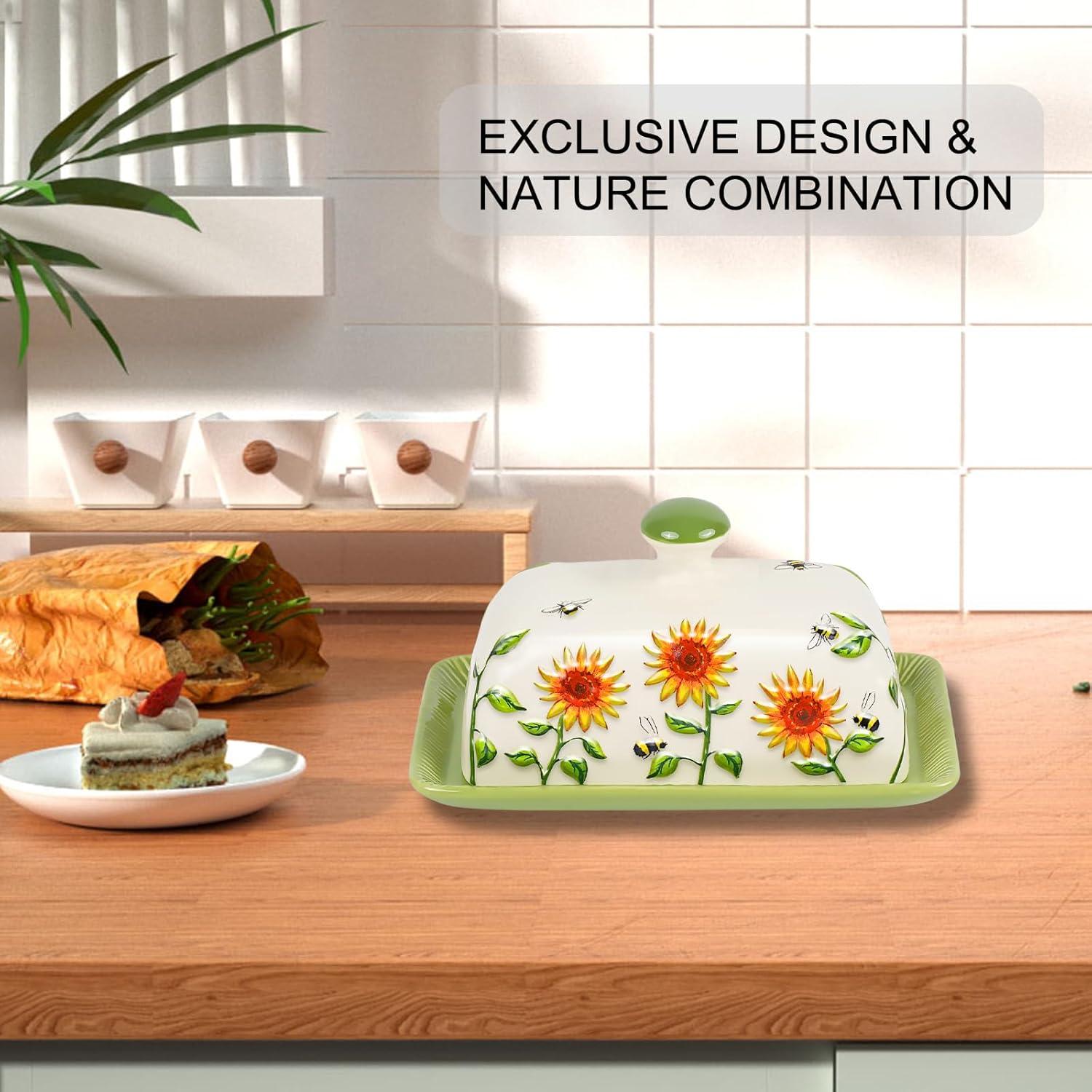 Plato de Mantequilla con Tapa CADVJXZ Girasol 19.05x10.92 cm