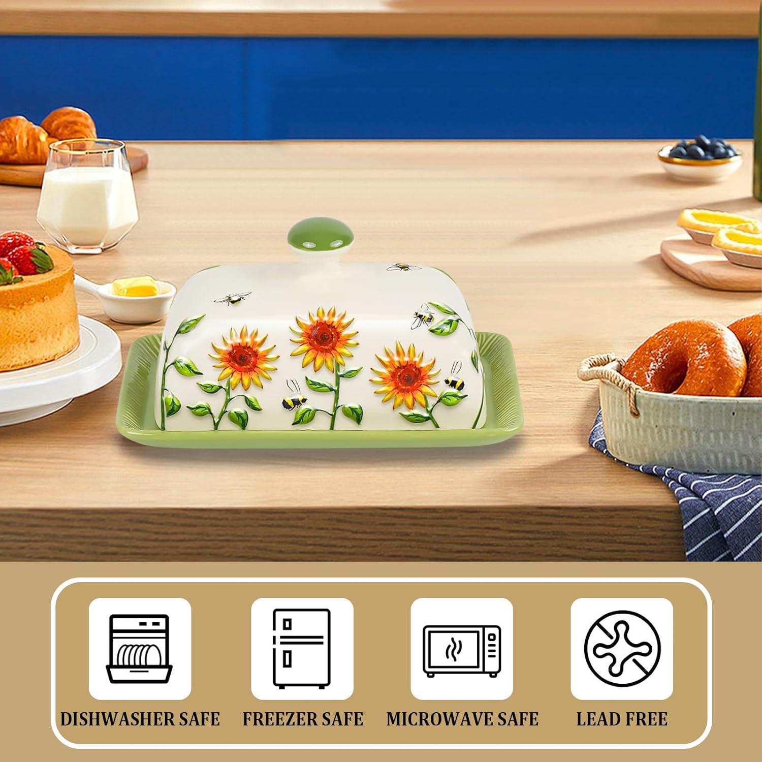 Plato de Mantequilla con Tapa CADVJXZ Girasol 19.05x10.92 cm