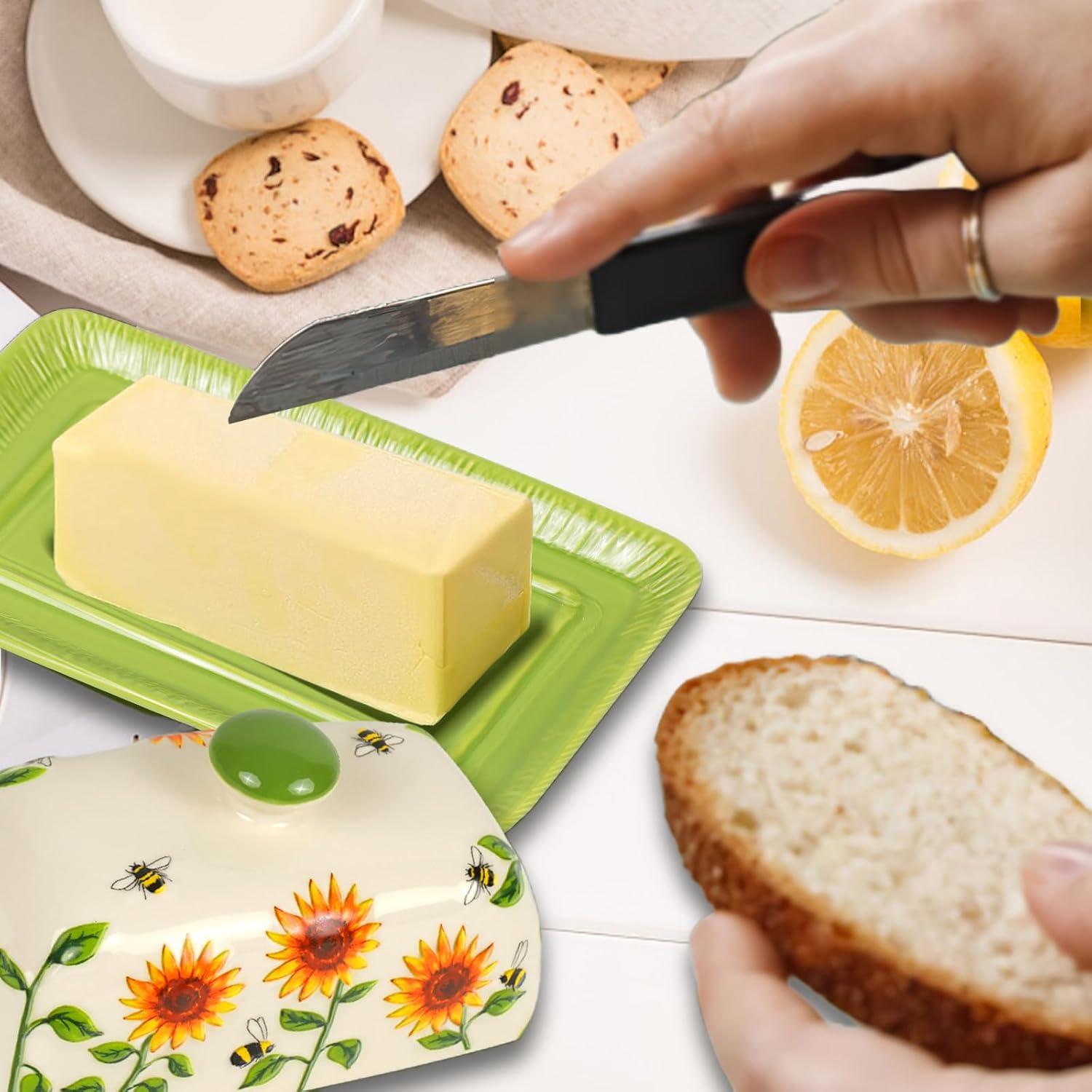 Plato de Mantequilla con Tapa CADVJXZ Girasol 19.05x10.92 cm