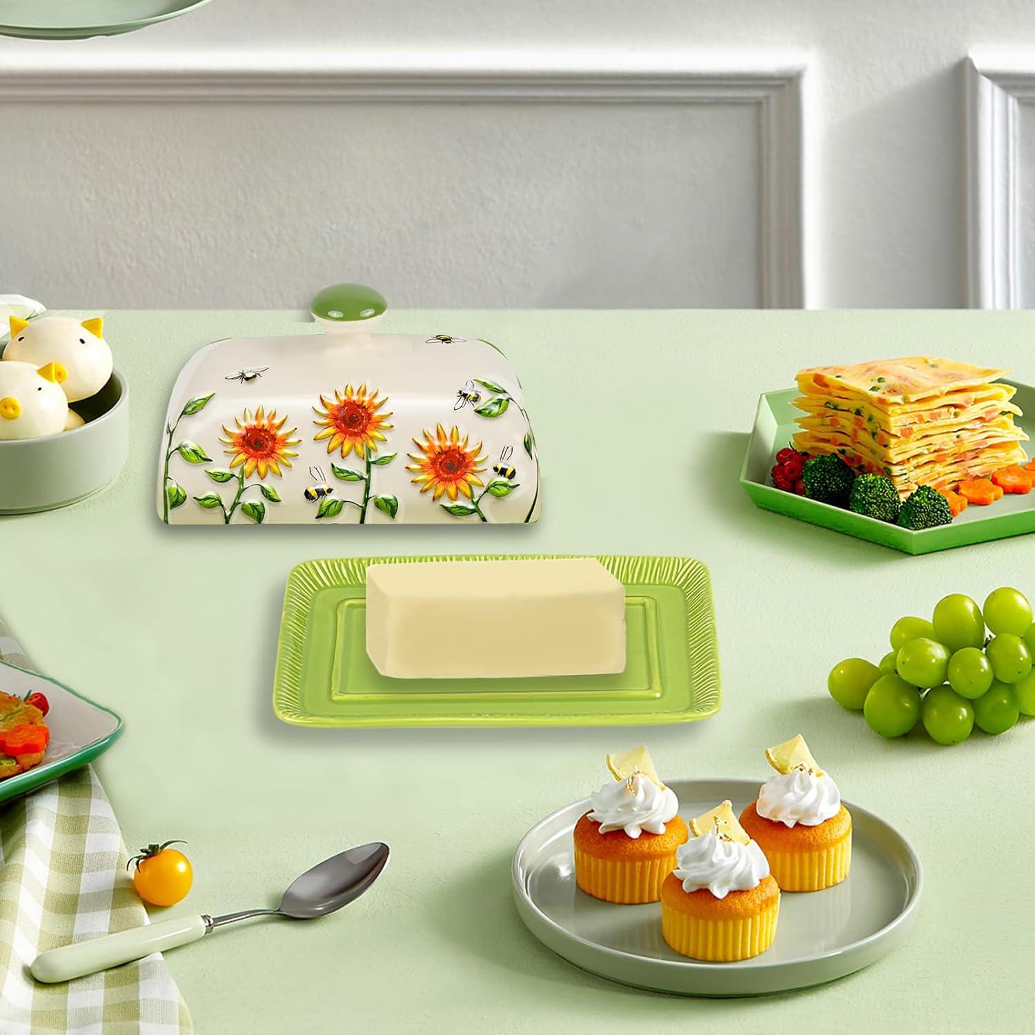 Plato de Mantequilla con Tapa CADVJXZ Girasol 19.05x10.92 cm